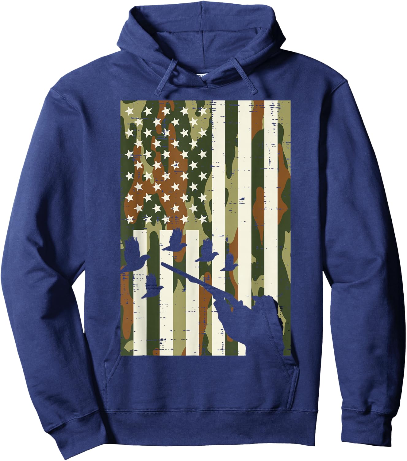 Camo US Flag Quail Pheasant Hunting Upland Hunt Patriotic Hoodie - Hoodie | Navy