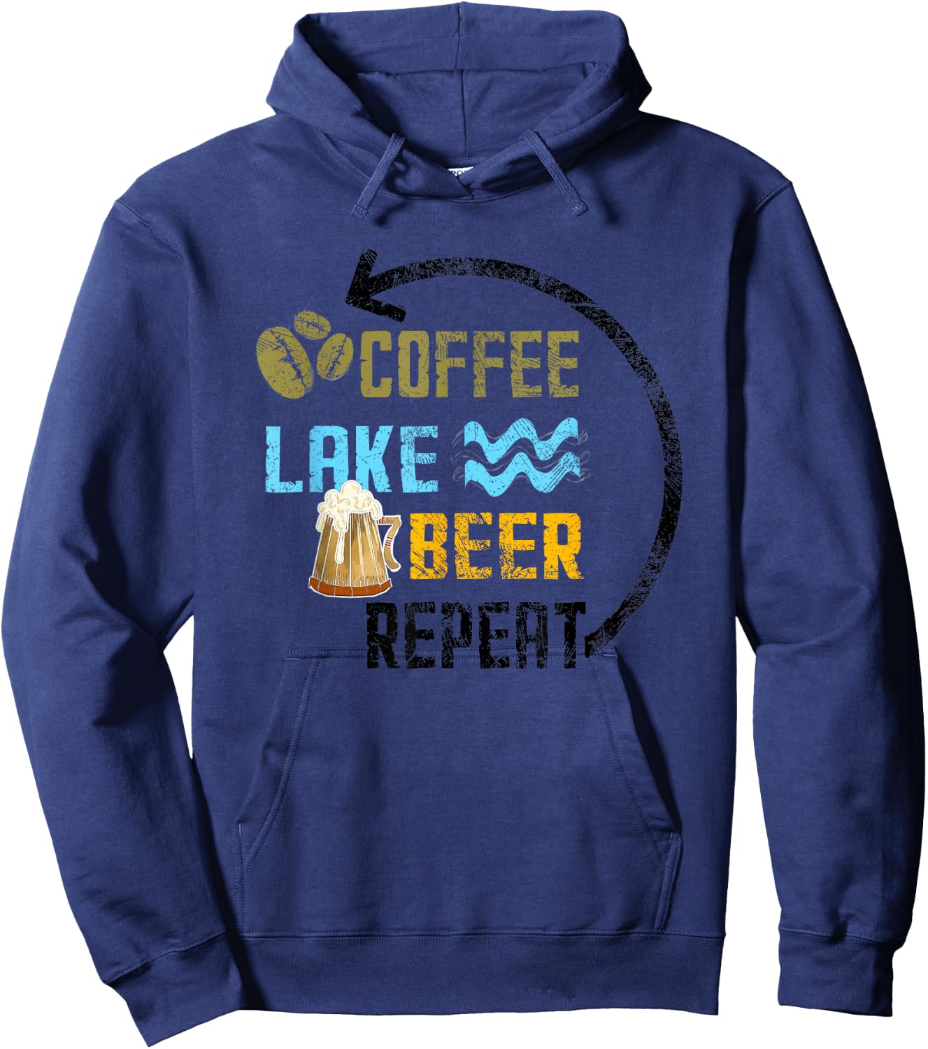 Coffee Lake Beer Repeat Lakefront Living Distressed Art Gift Hoodie - Hoodie | Navy