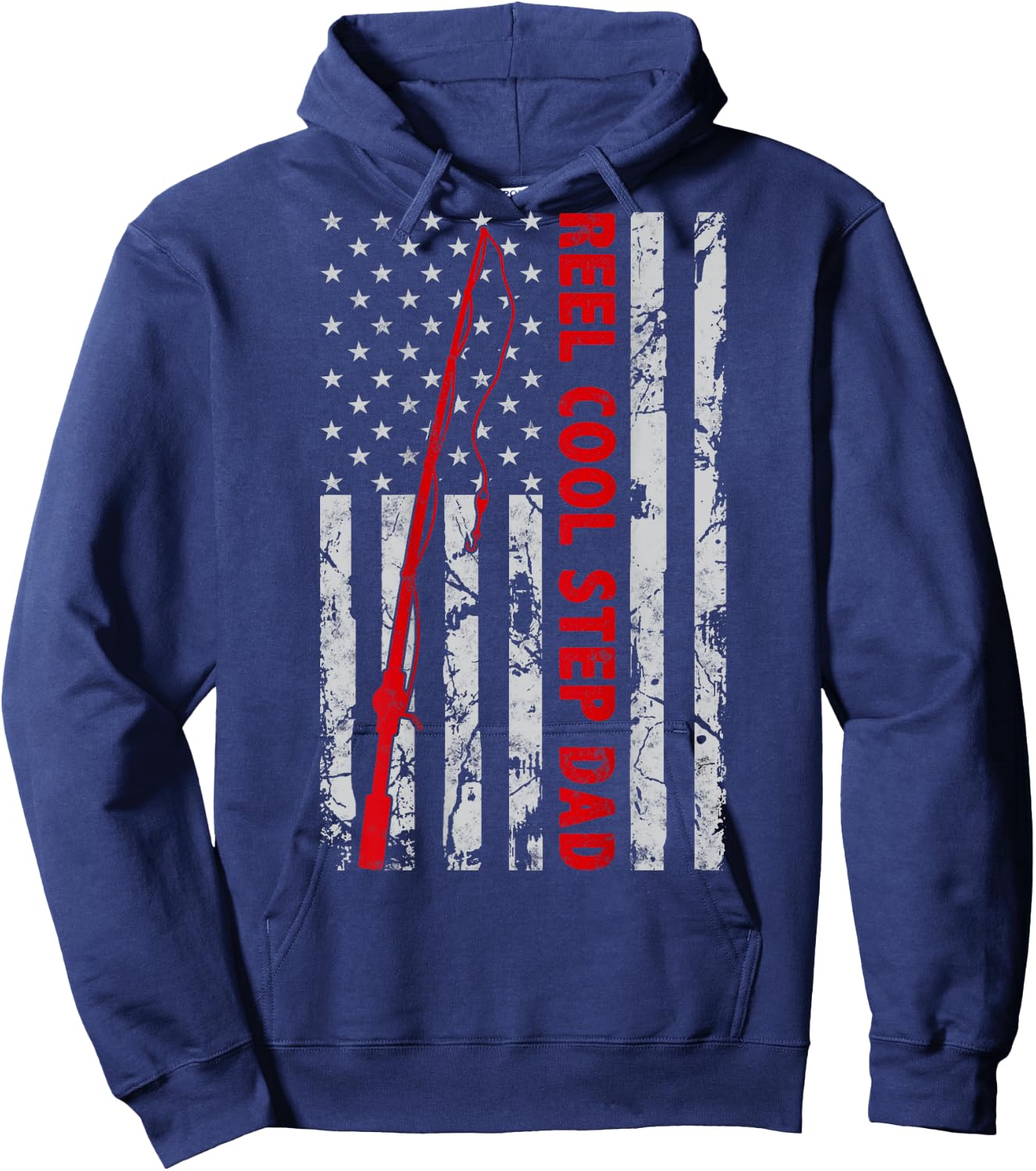 Reel Cool Step Dad Fishing American Flag Gift Fisherman Hoodie - Hoodie | Navy