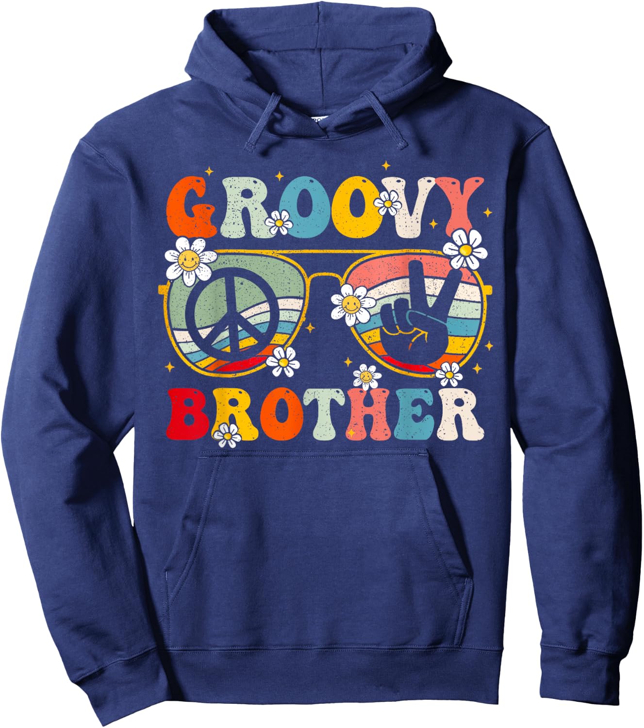 Groovy Brother Retro Matching Family Colorful 60s 70s Bro Hoodie - Hoodie | Navy