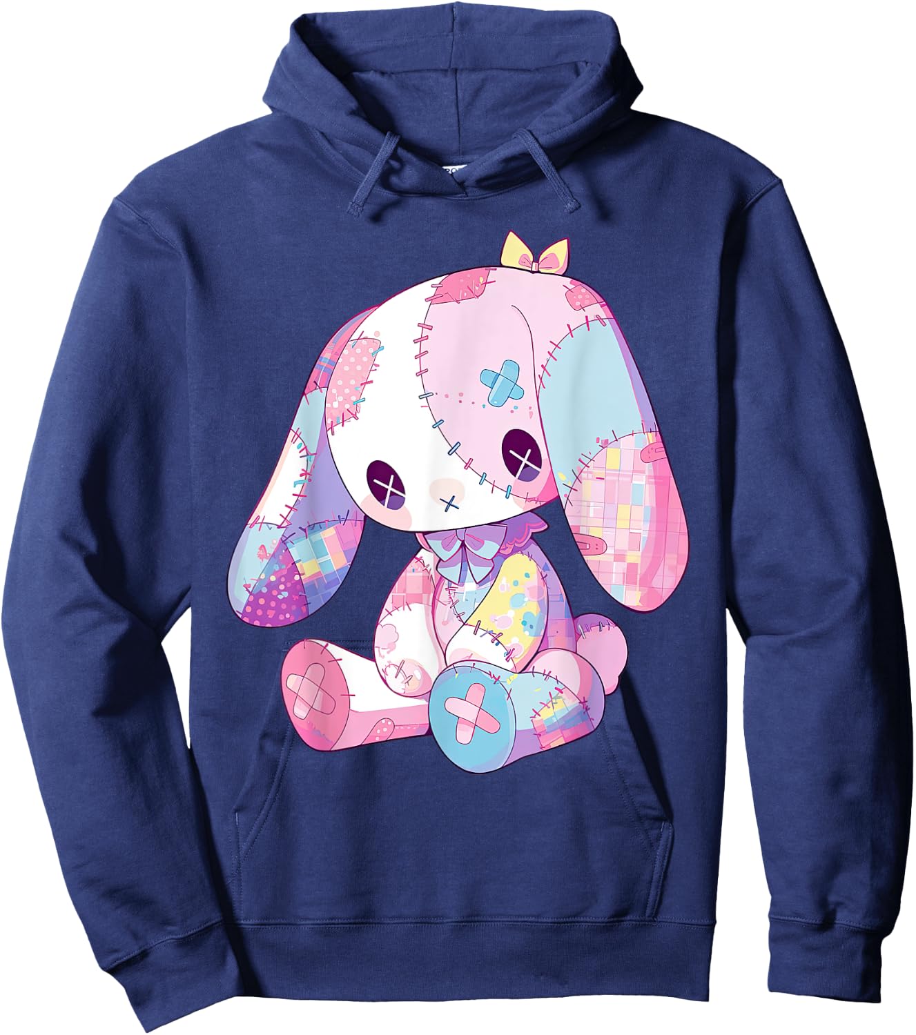 Kawaii Pastel Goth Creepy Cute Witchy Sad Zombie Pink Bunny Hoodie - Hoodie | Navy
