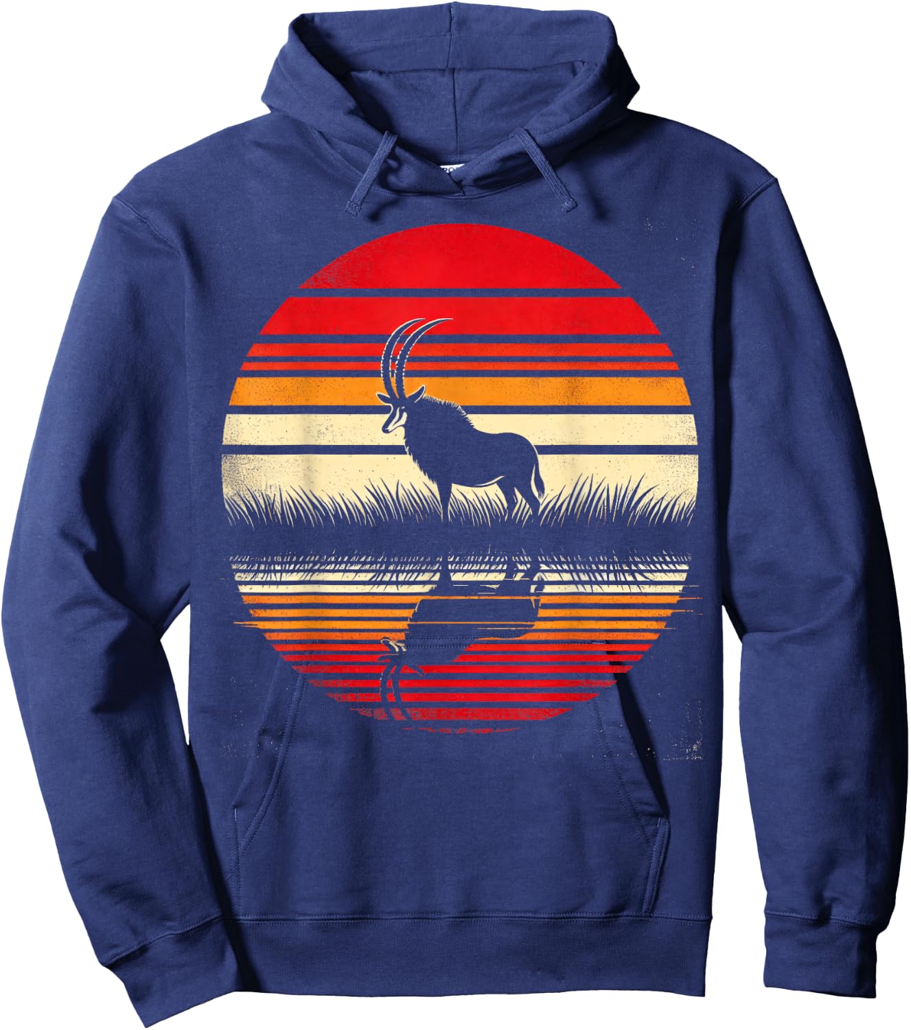 Sable Antelope Sunset Retro Style Safari Vintage 70s Hoodie - Hoodie | Navy