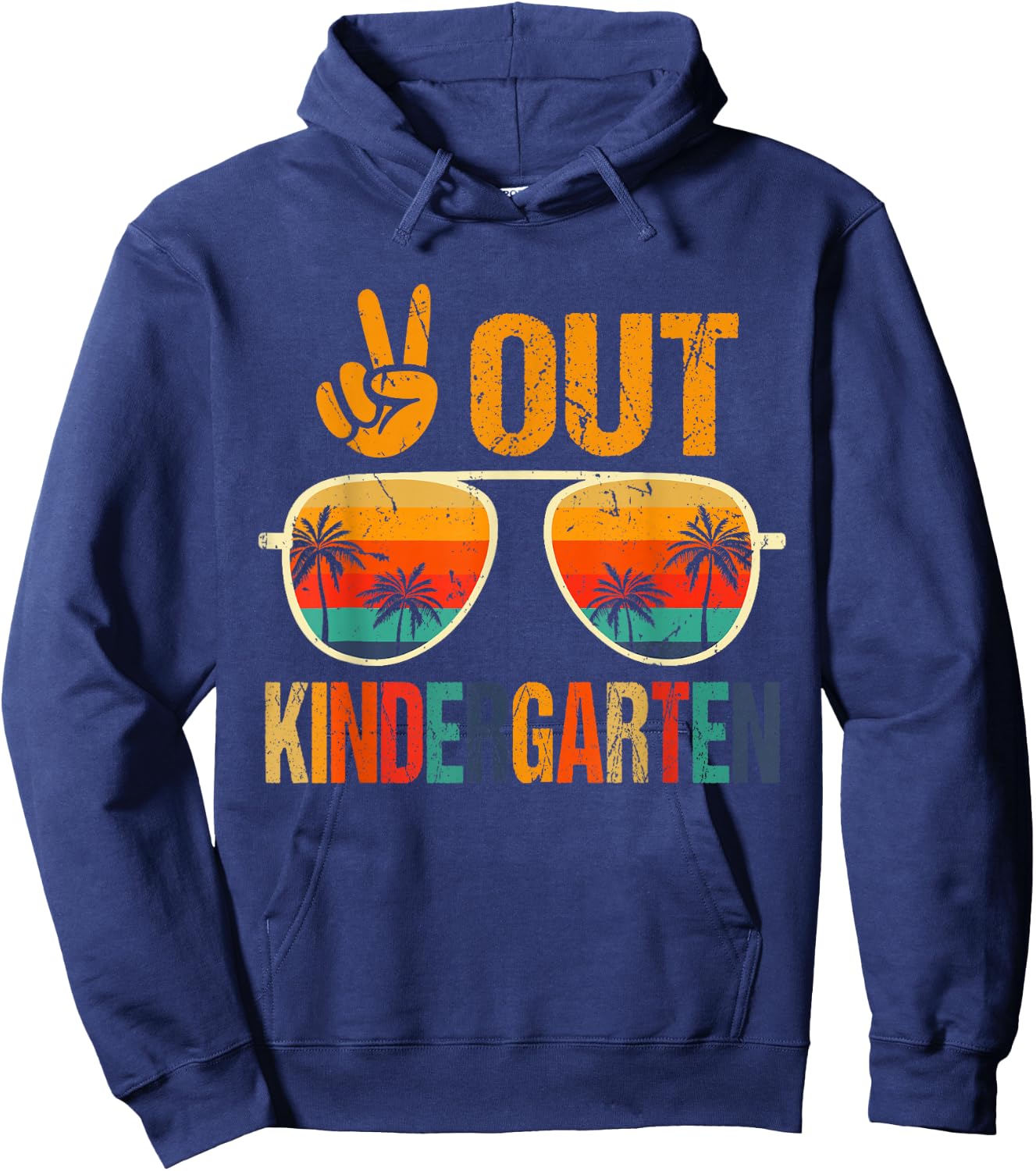 Peace Out Kindergarten Retro Groovy Happy Last Day Of School Hoodie - Hoodie | Navy