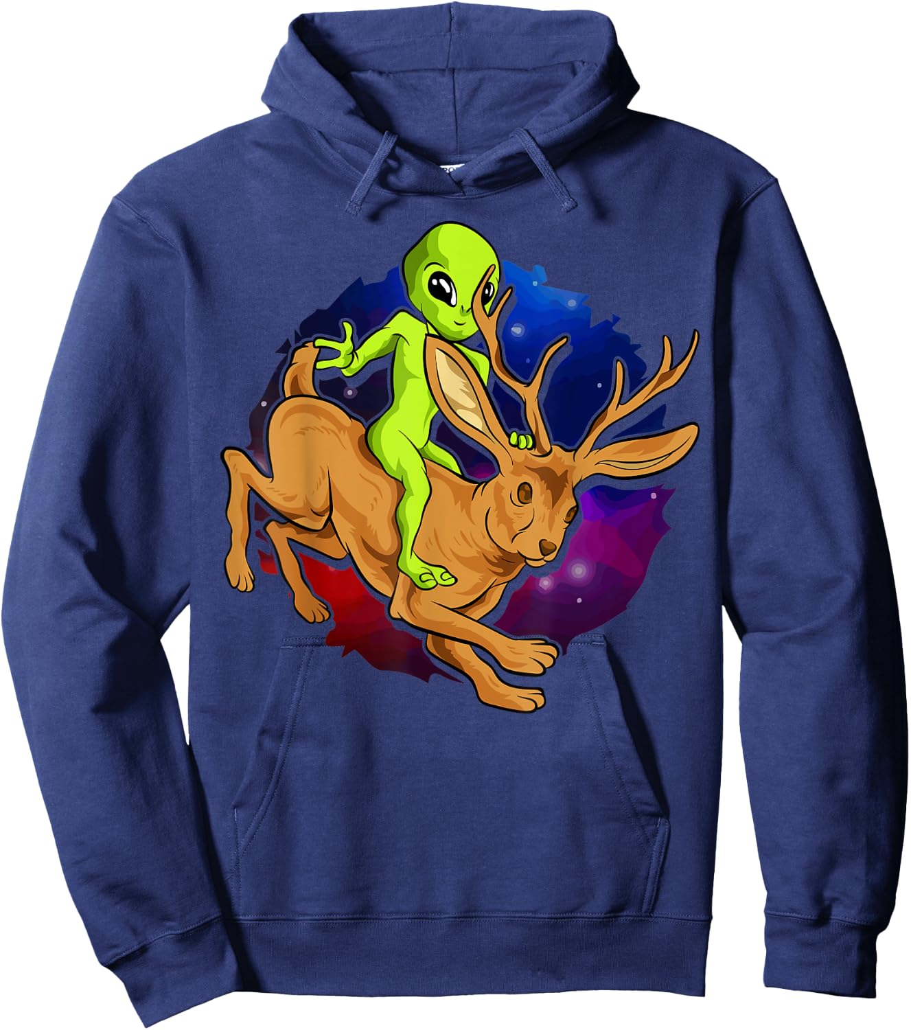 Alien Riding Jackalope Save Cryptid Hare Jackrabbit Camping Hoodie - Hoodie | Navy