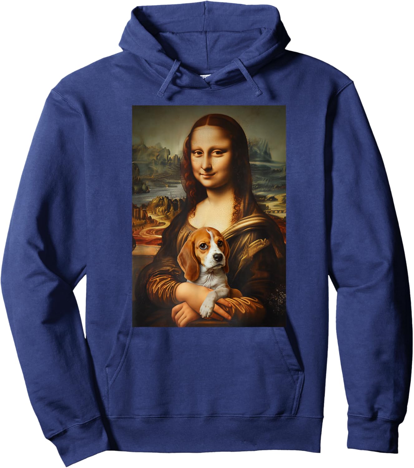 Beagle Mona Lisa Painting Art Dog Mom Dad Hoodie - Hoodie | Navy