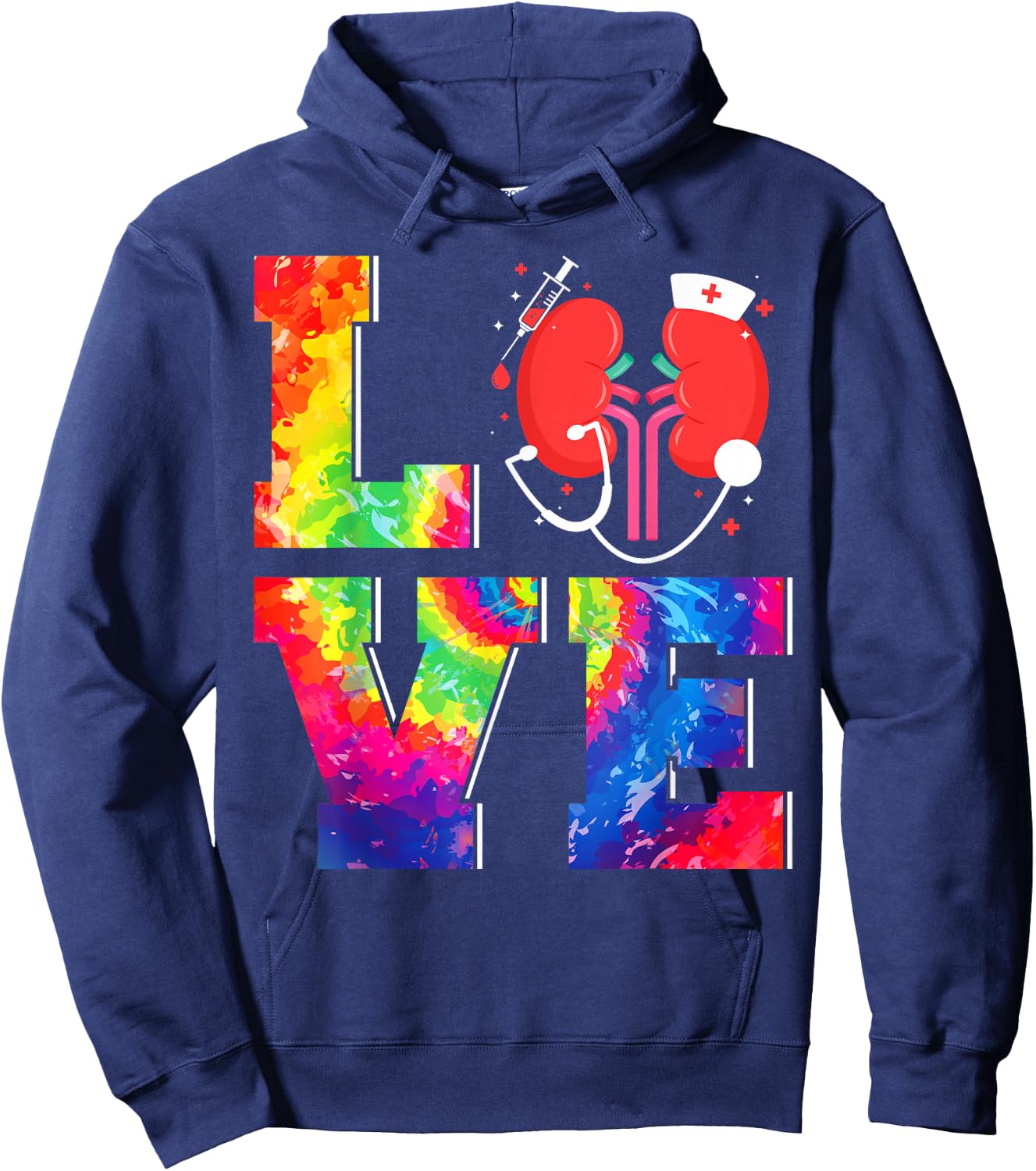 Dialysis Nurse Tech Technician Tie Dye Love Hoodie - Hoodie | Navy