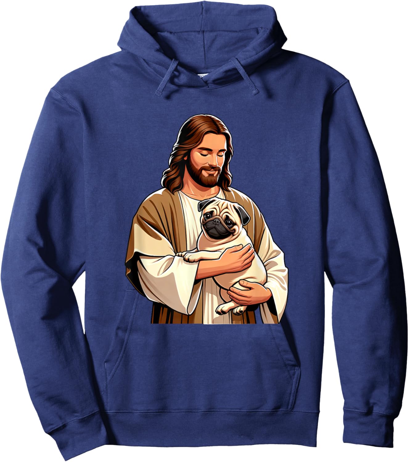 Pug Jesus byAxisone -Adults Kids Black Small Cartoon Christmas Hoodie - Hoodie | Navy