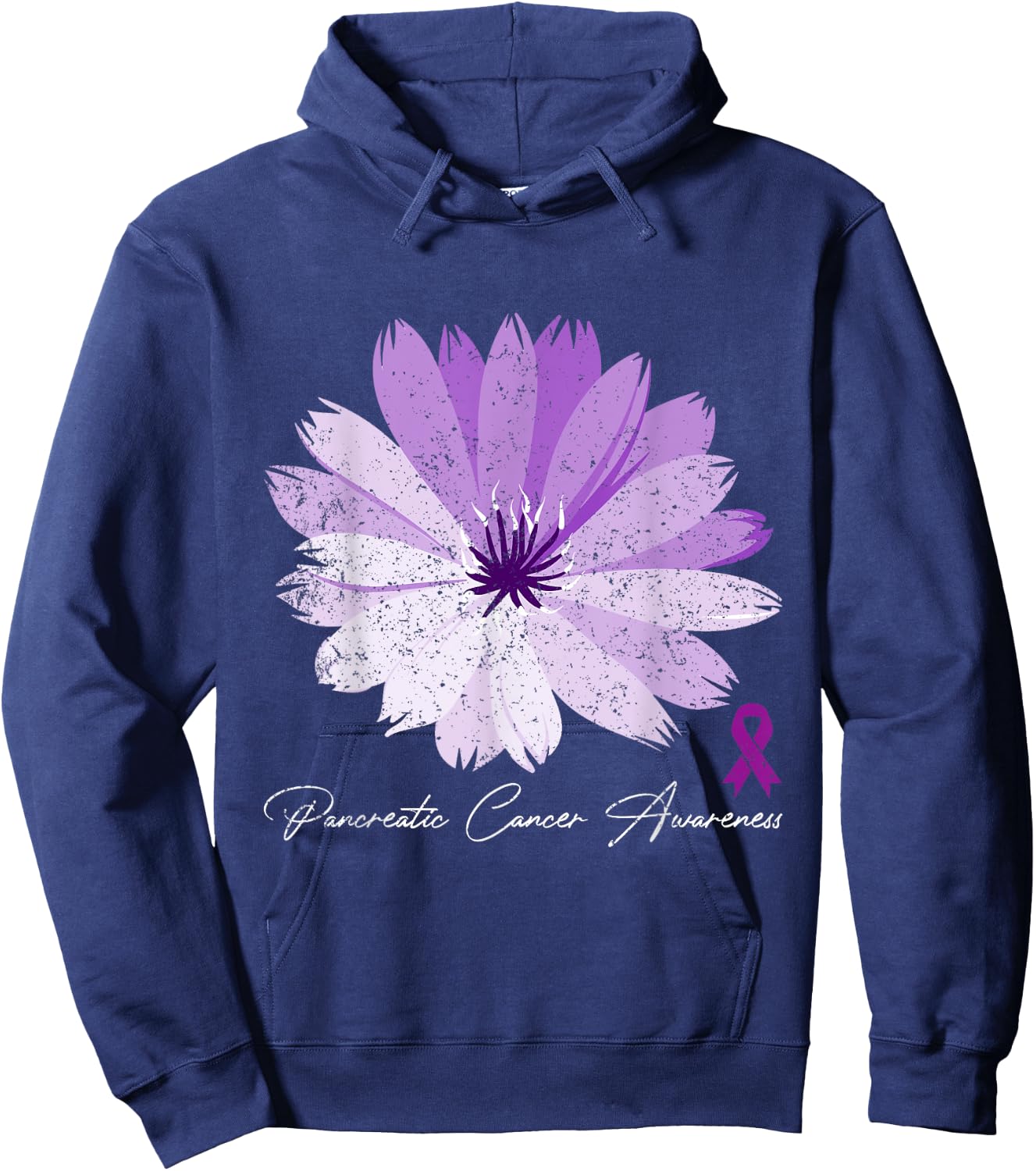 Flower Purple Ribbon Pancreatic Cancer Awareness Hoodie - Hoodie | Navy