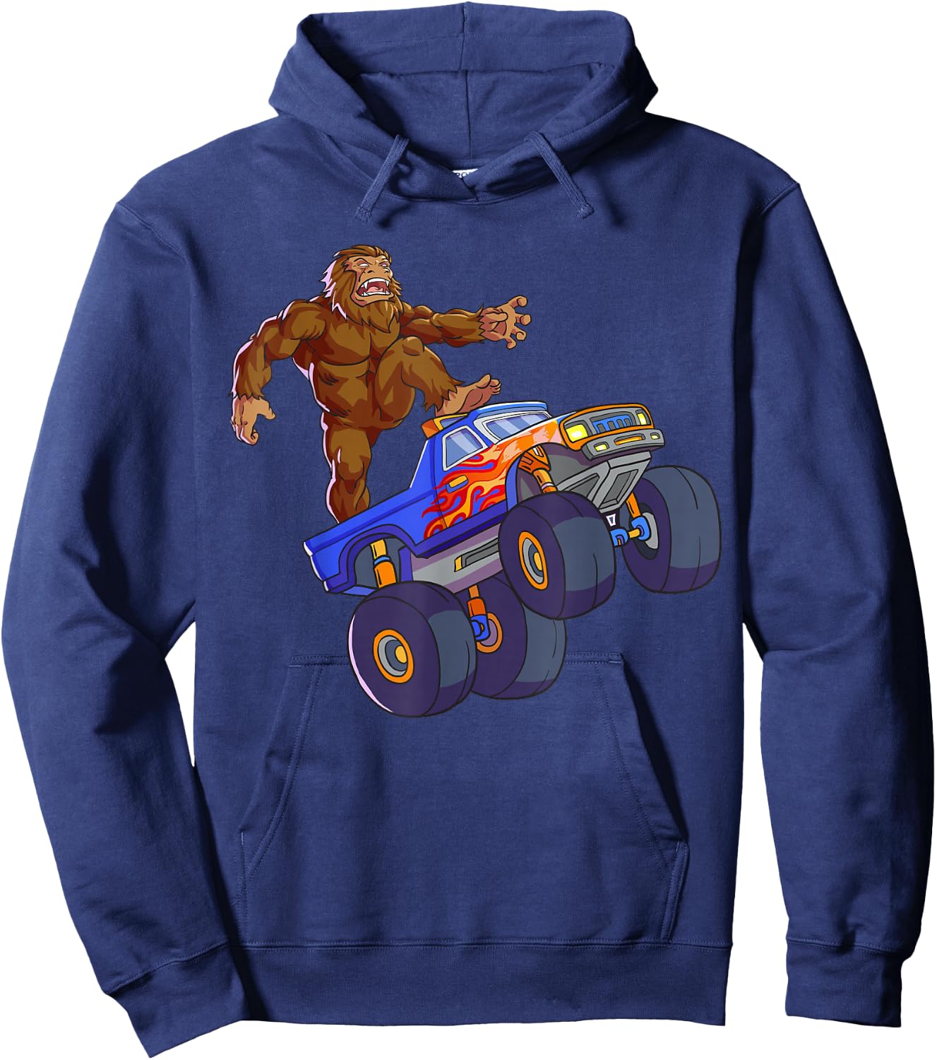 Bigfoot Riding Monster Truck Funny Sasquatch Monster Truck Hoodie - Hoodie | Navy