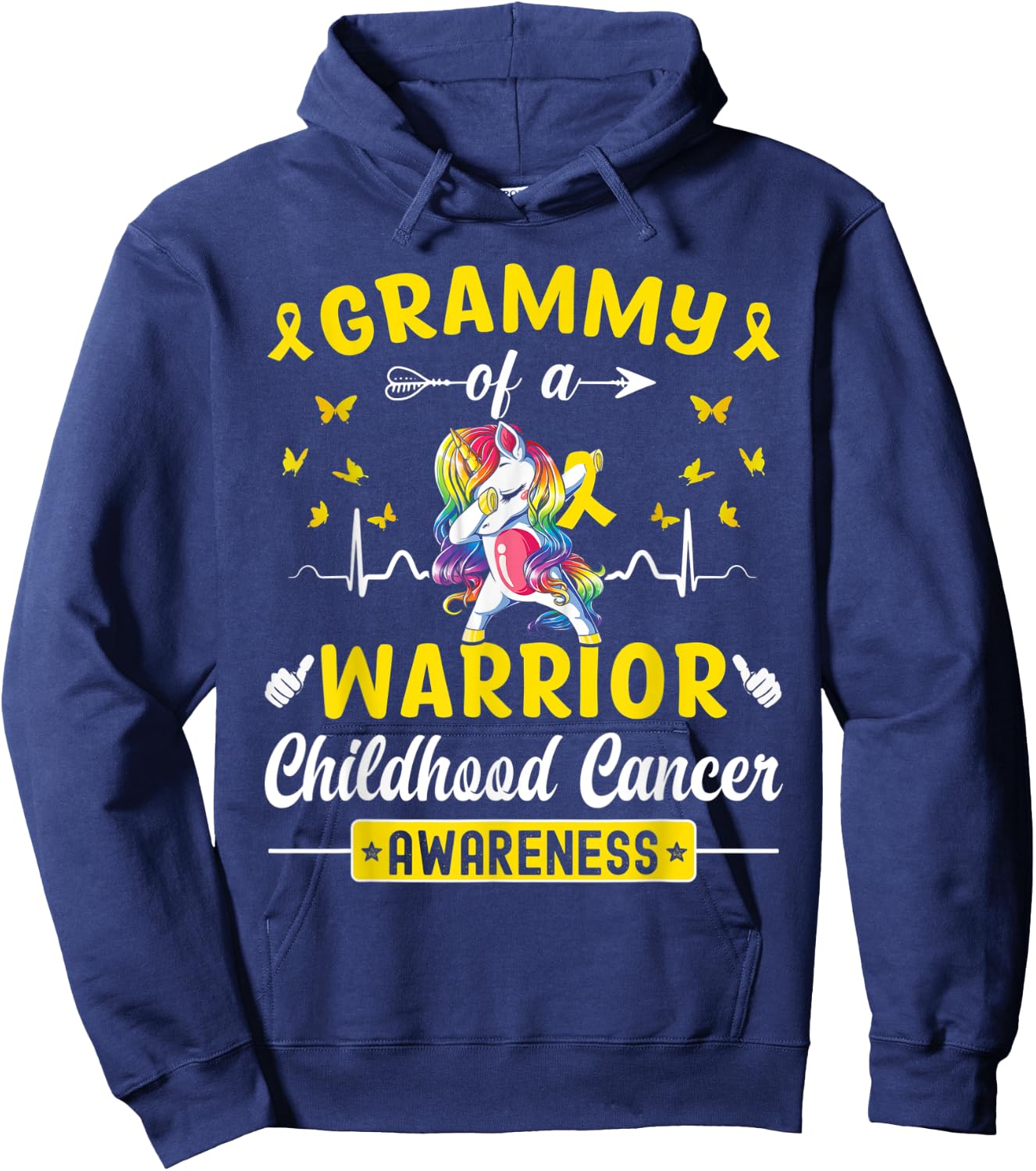 Grammy Of A Warrior Childhood Cancer Awareness Unicorn Hoodie - Hoodie | Navy