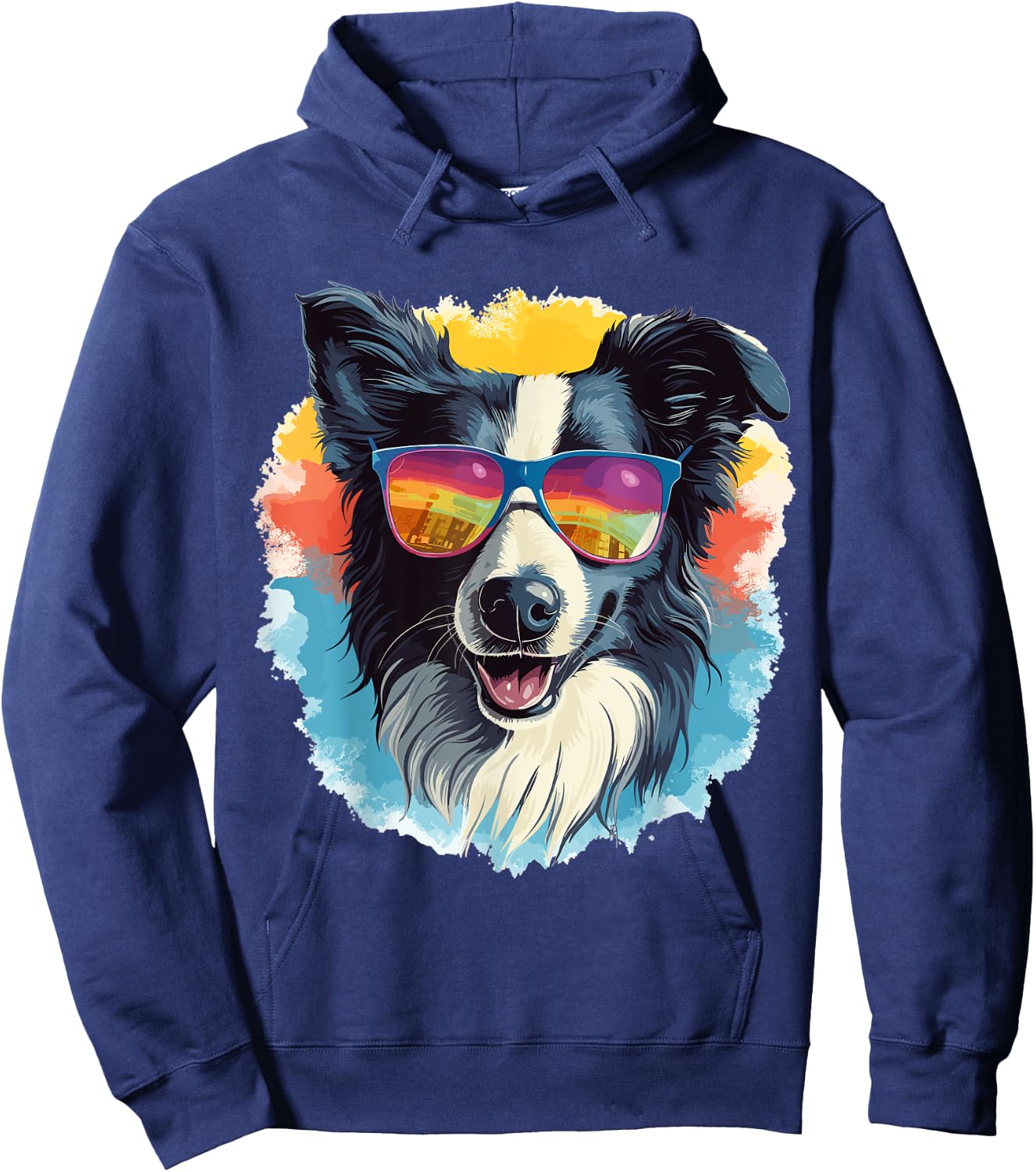 Border Collie Dog - Cute Graphic with Sunglasses Men Women Kids Hoodie - Hoodie | Navy