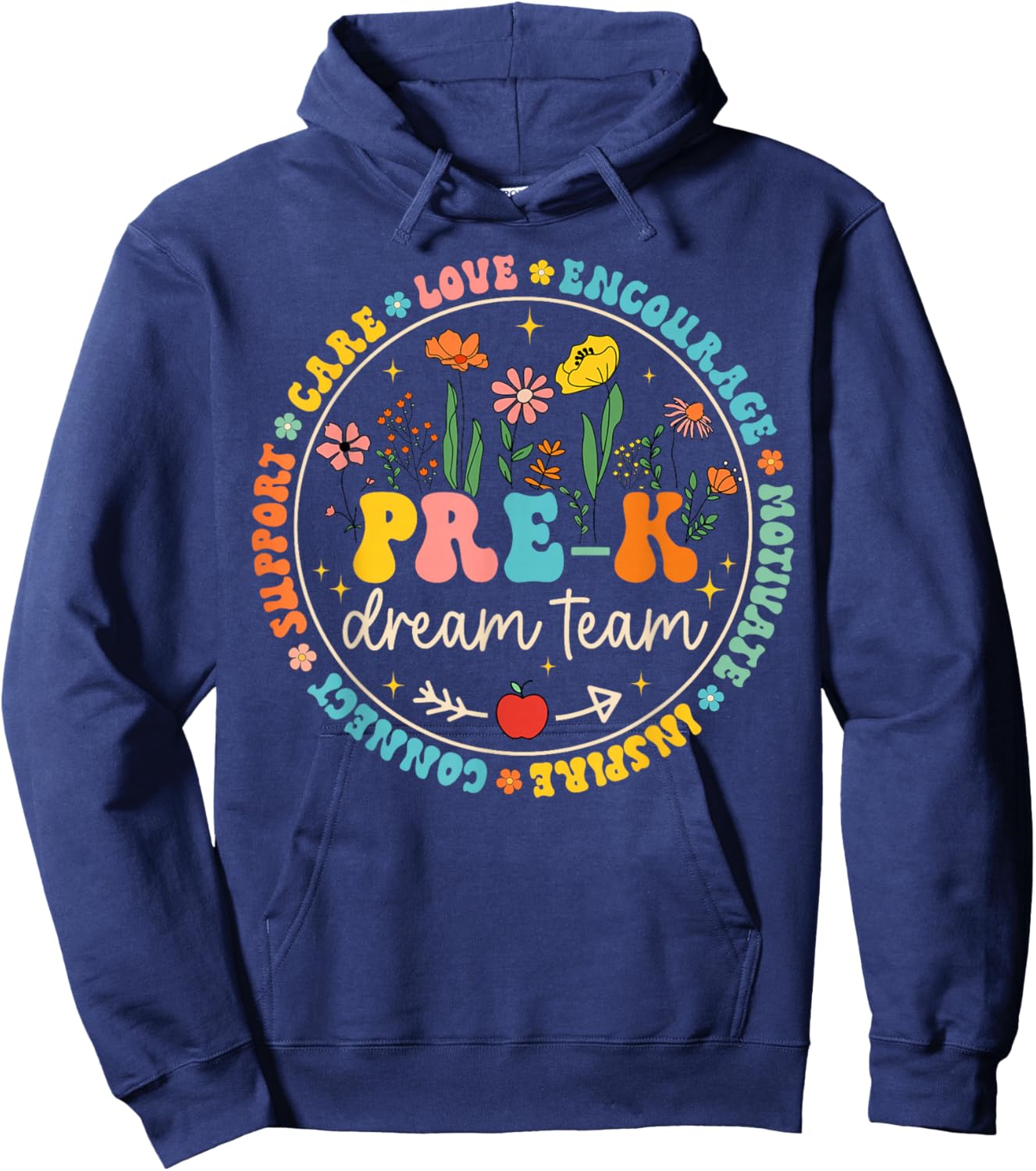Pre-K Dream Team Back To School Teacher Care Love Floral Hoodie - Hoodie | Navy