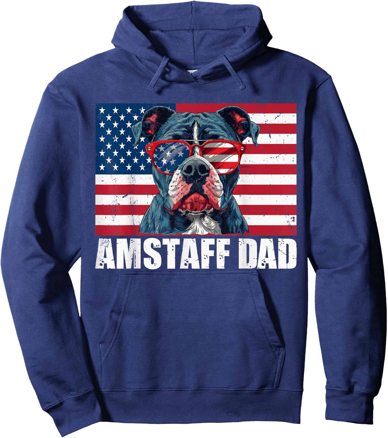 Amstaff Dad American Staffordshire US Flag 4th of July Women Kids Men Hoodie - Hoodie | Navy