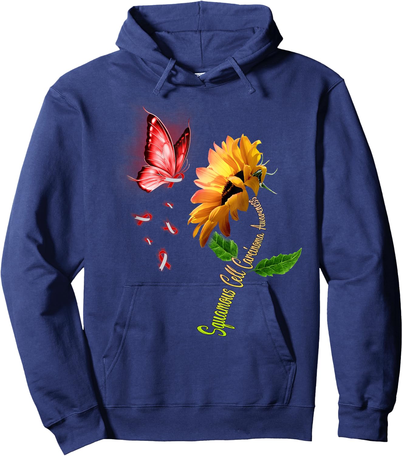 Butterfly Sunflower Squamous Cell Carcinoma Awareness Hoodie - Hoodie | Navy