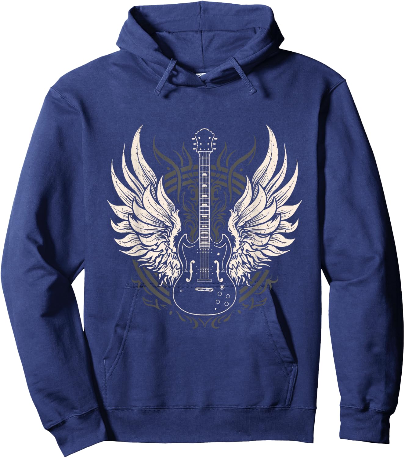 Edgy Winged Electric Guitar Music Festival Concert Goers Hoodie - Hoodie | Navy