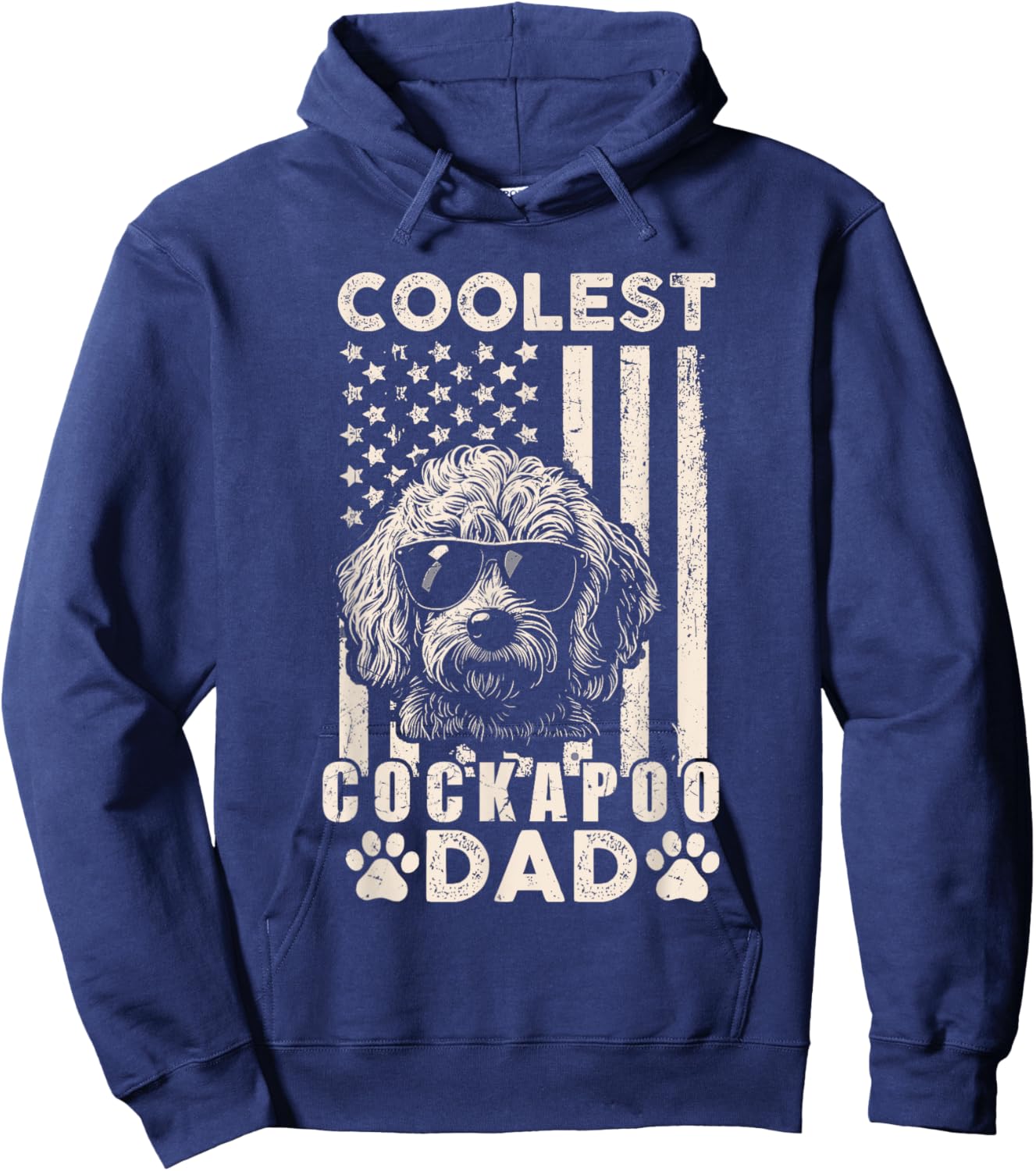 Coolest Cockapoo Dad Vintage American Flag Funny Fathers Day Hoodie - Hoodie | Navy