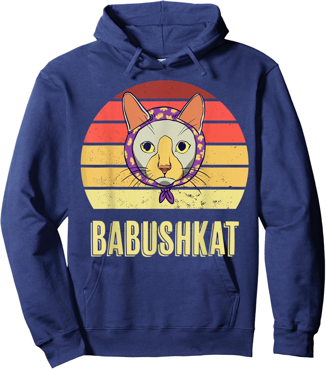 Vintage Babushkat Funny Babushka Head Scarf Cat Lover Hoodie - Hoodie | Navy