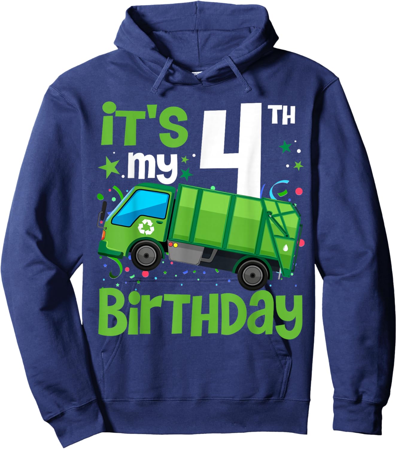 It's My 4th Birthday Garbage Truck 4 Year Old Birthday Boy Hoodie - Hoodie | Navy