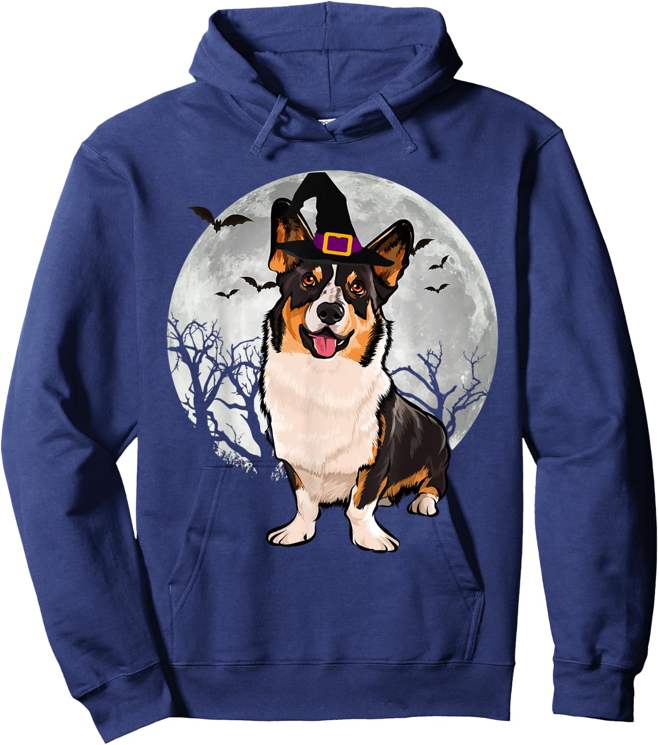Scary Cardigan Welsh Corgi Dog Witch Hat Halloween Hoodie - Hoodie | Navy