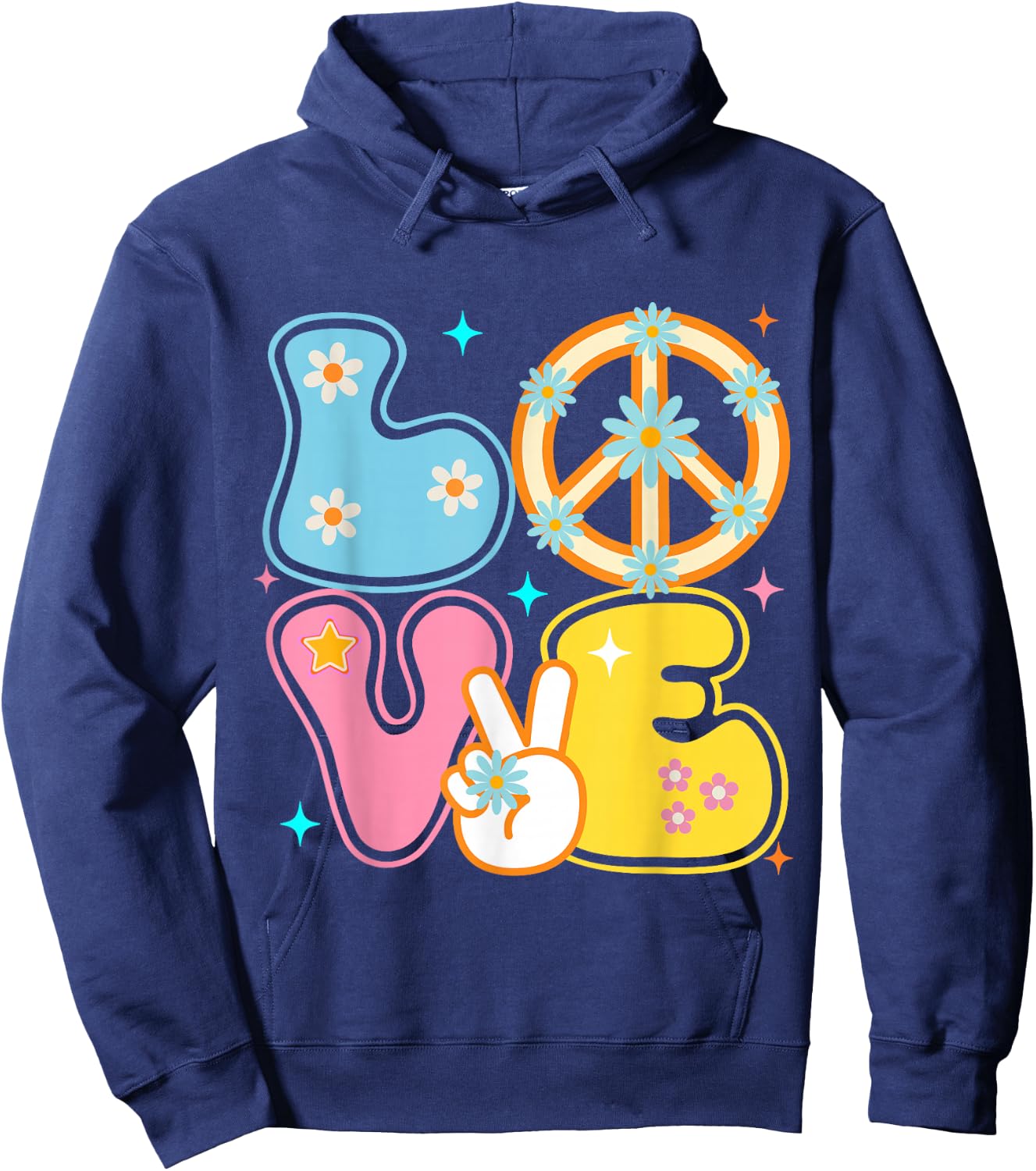 Peace Sign Love 60s 70s Tie Dye Hippie Costume Hoodie - Hoodie | Navy