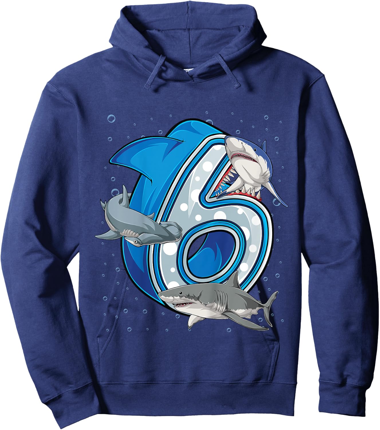 Kids 6th Birthday Boys Shark 6 years Old Ocean Shark B-day Hoodie - Hoodie | Navy