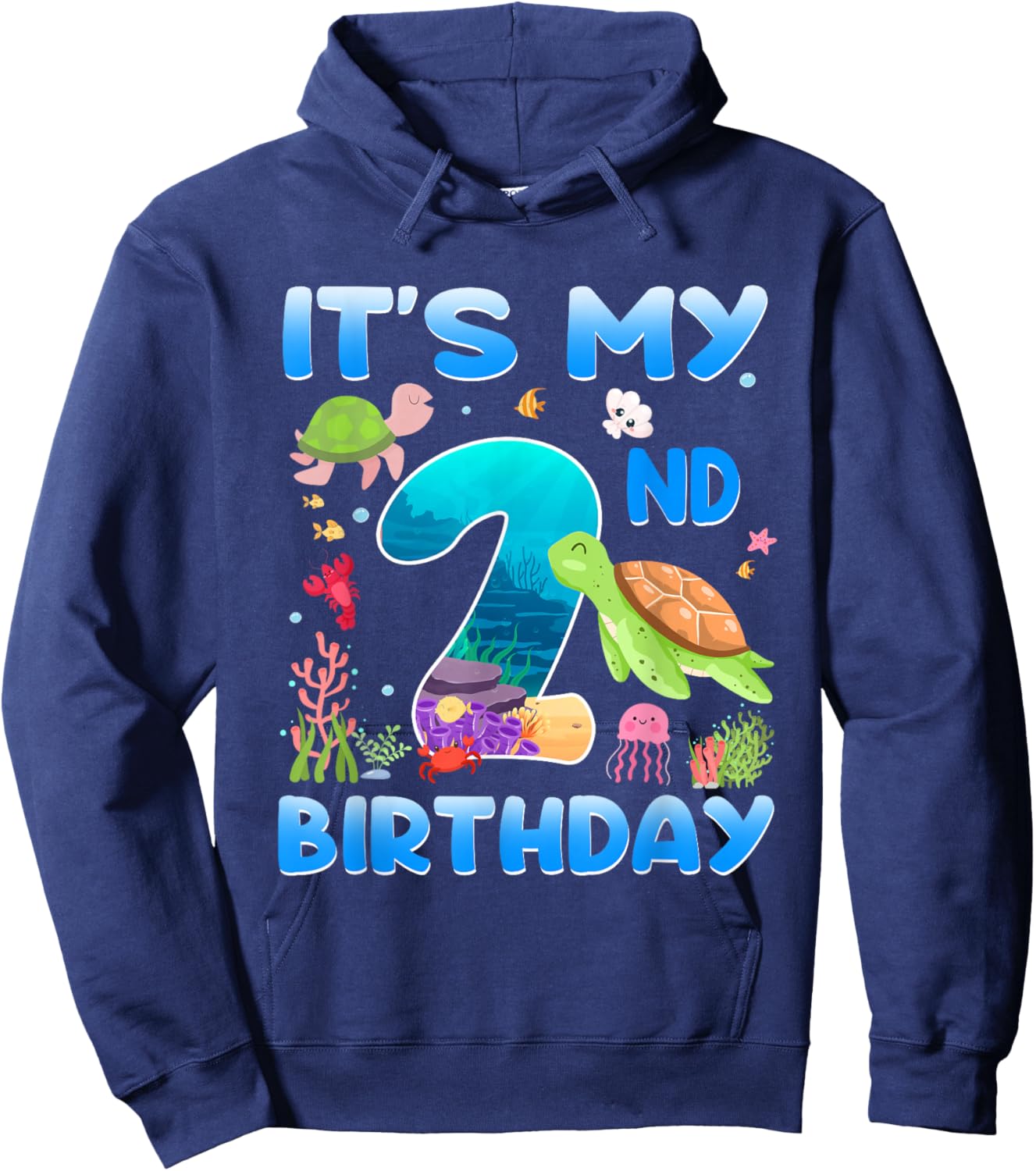 2 Year Old Girls Boys 2nd Birthday Sea Turtle Themed Hoodie - Hoodie | Navy