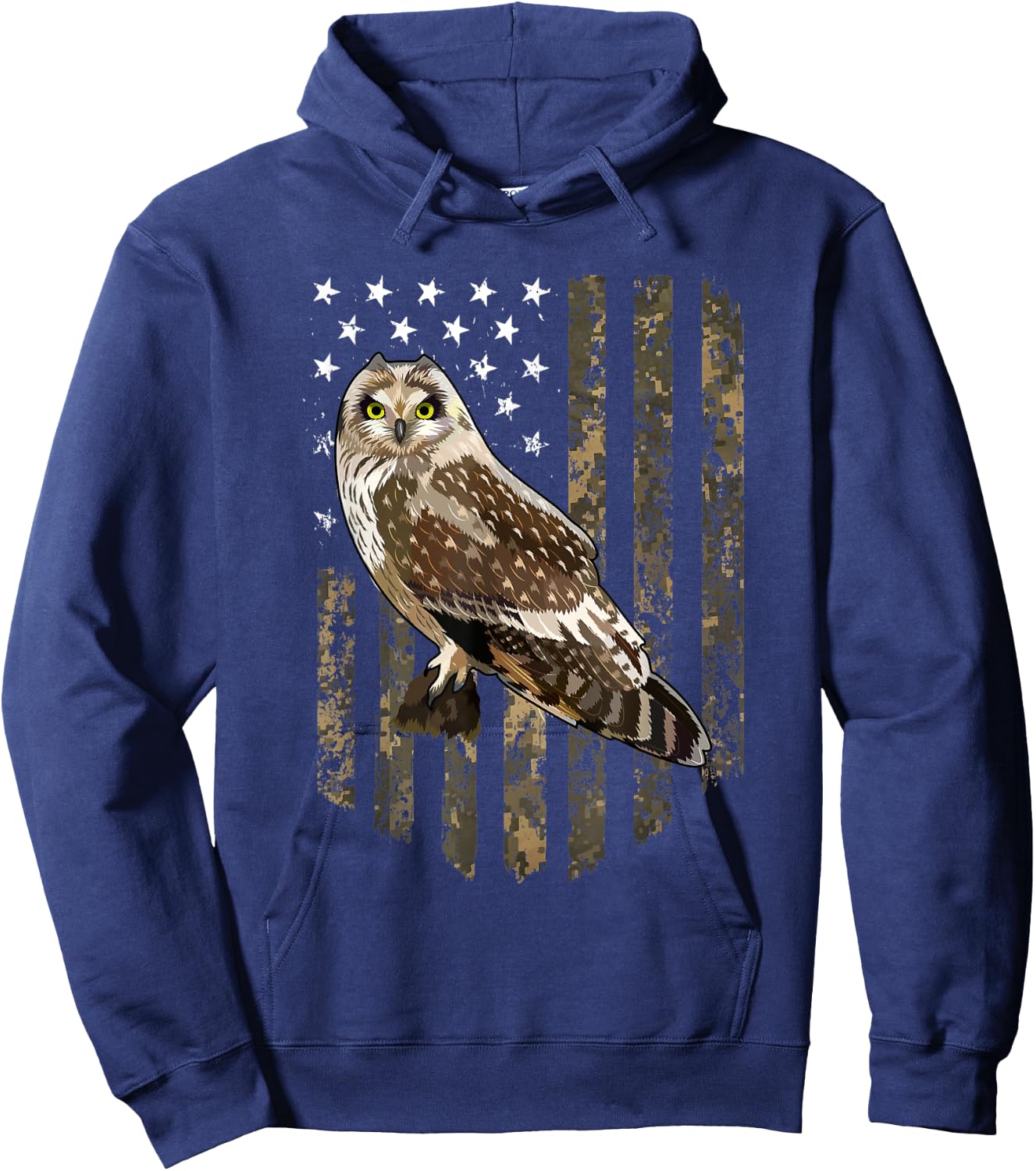 Camo American Flag Short-eared Owl Bird 4th Of July Women Men Hoodie - Hoodie | Navy