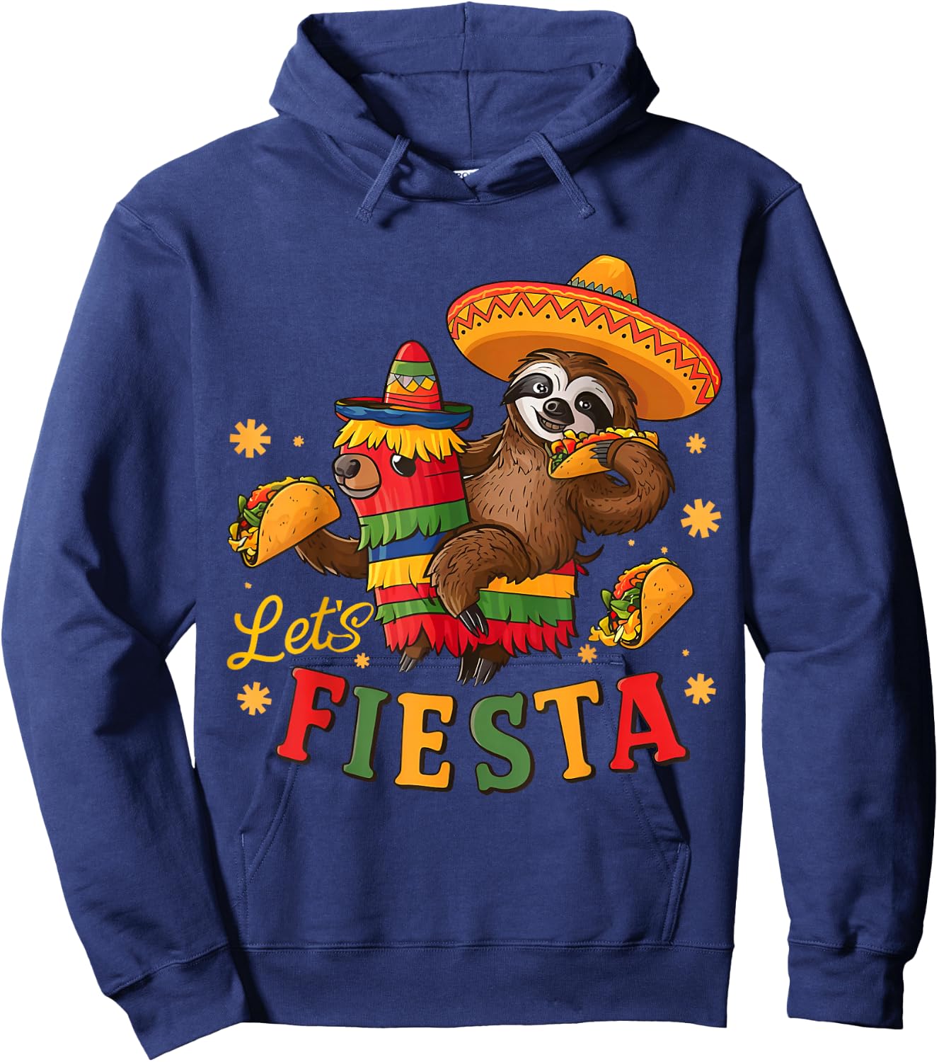 Let's Fiesta Cinco De Mayo Mexican Sloth Tacos Pinata Party Hoodie - Hoodie | Navy