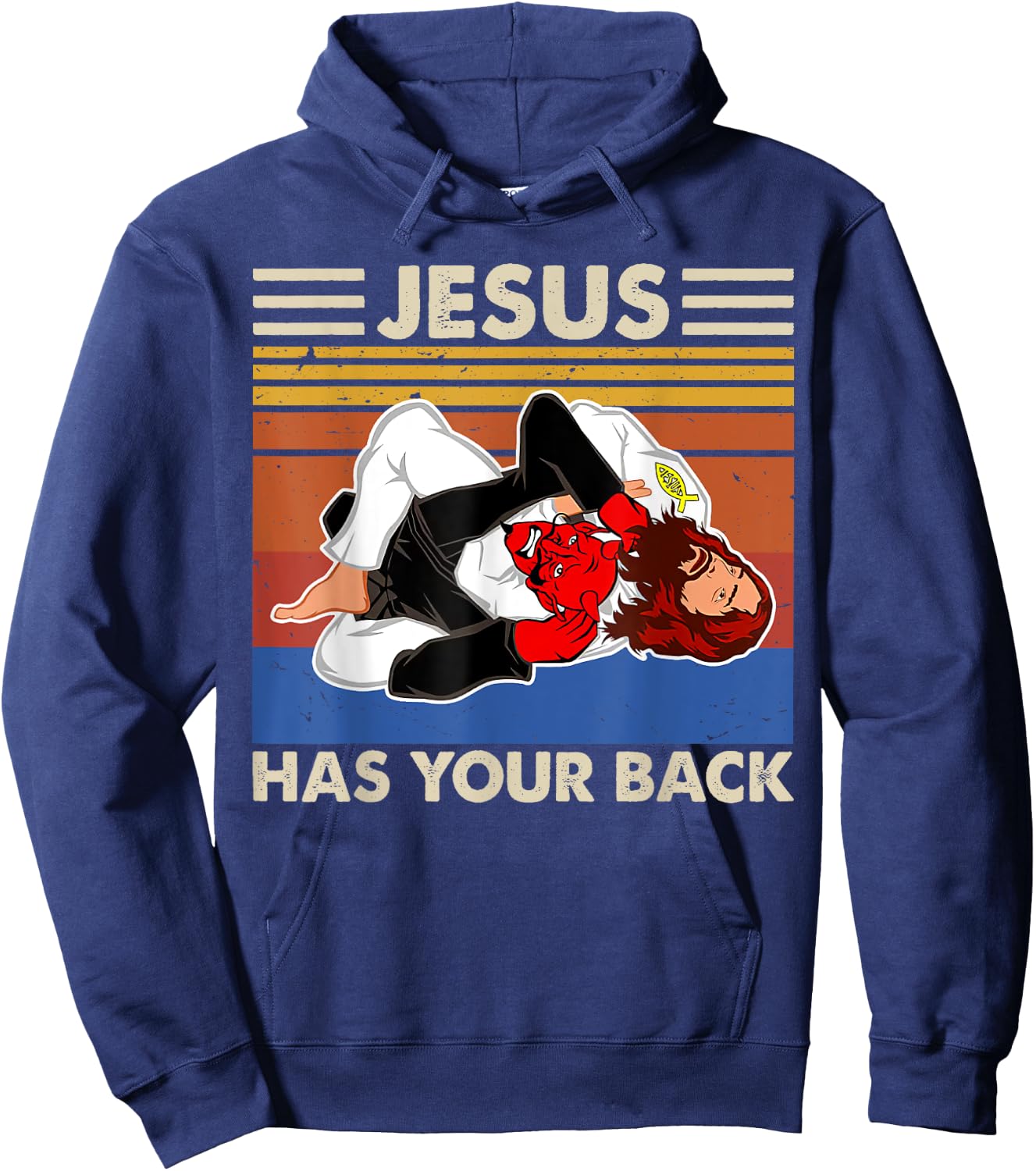 Jiu Jitsu shirts Jesus Has Your Back MMA Brazilian Jiujitsu Hoodie - Hoodie | Navy