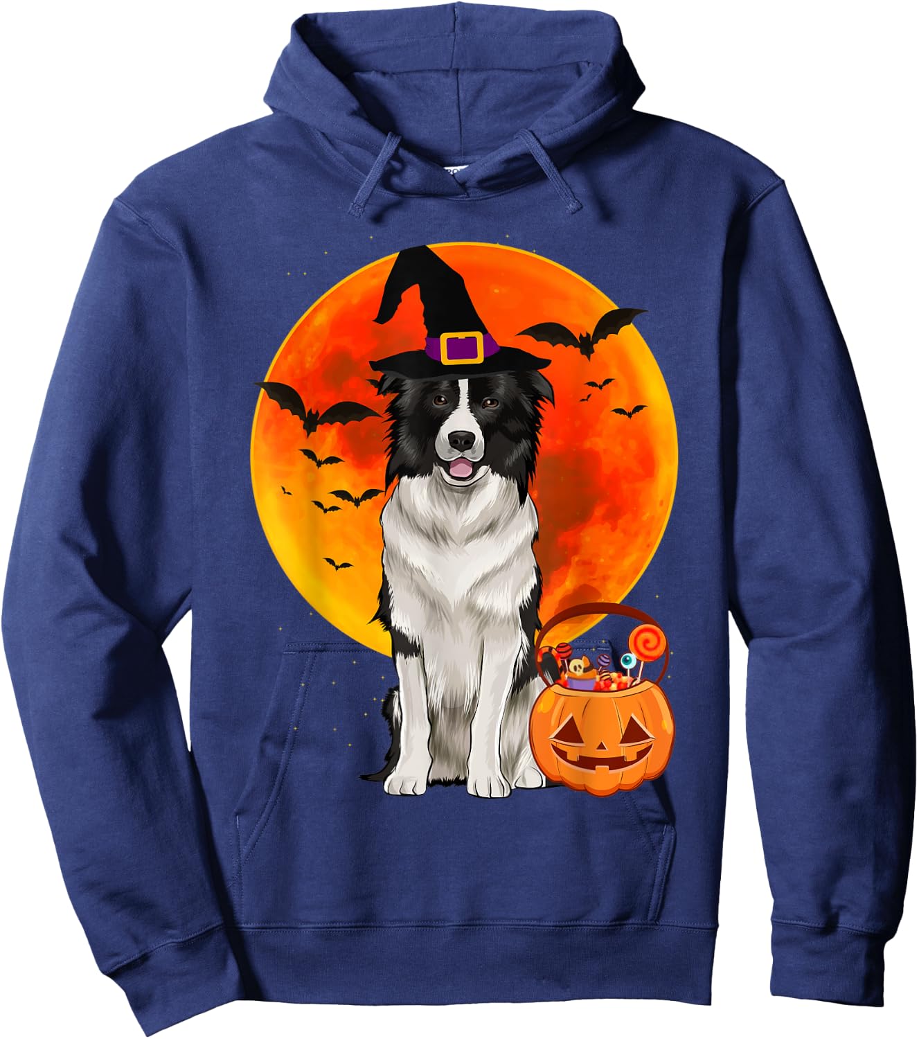 Dog Halloween Border Collie Jack O Lantern Pumpkin Hoodie - Hoodie | Navy
