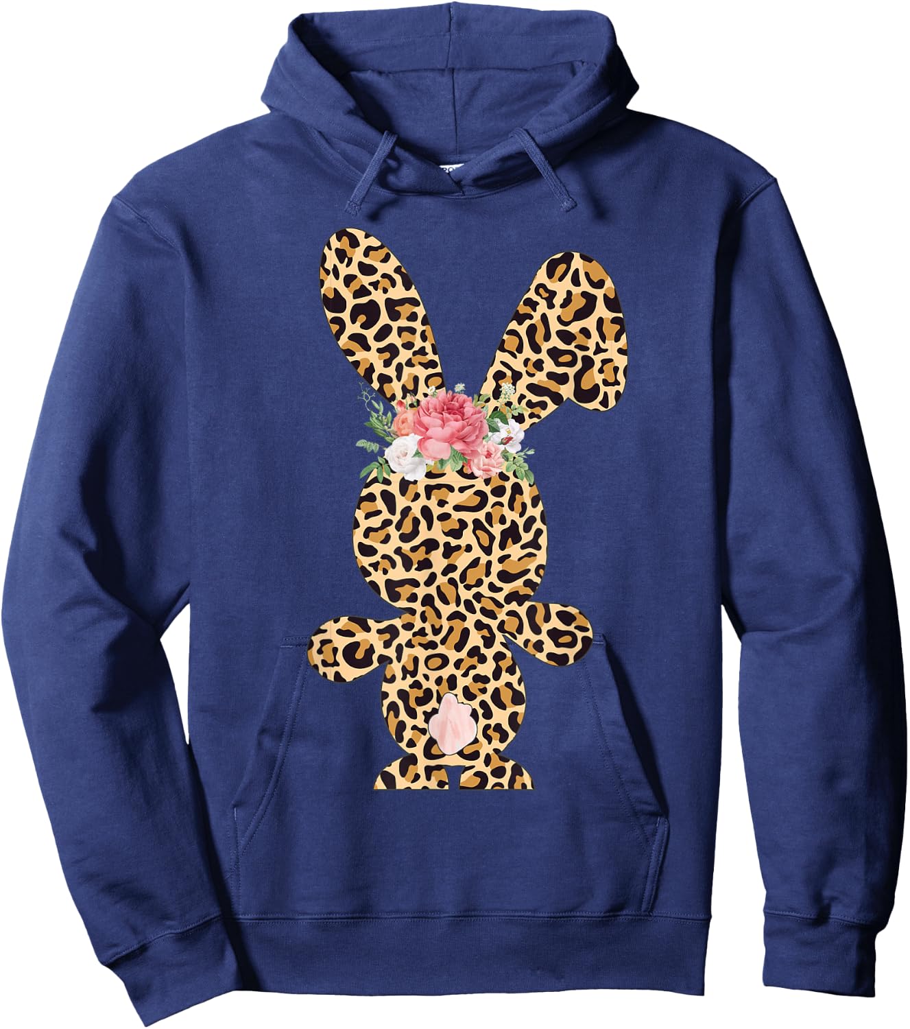 Leopard Print Bunny Flowers Girls Women Happy Easter Hoodie - Hoodie | Navy