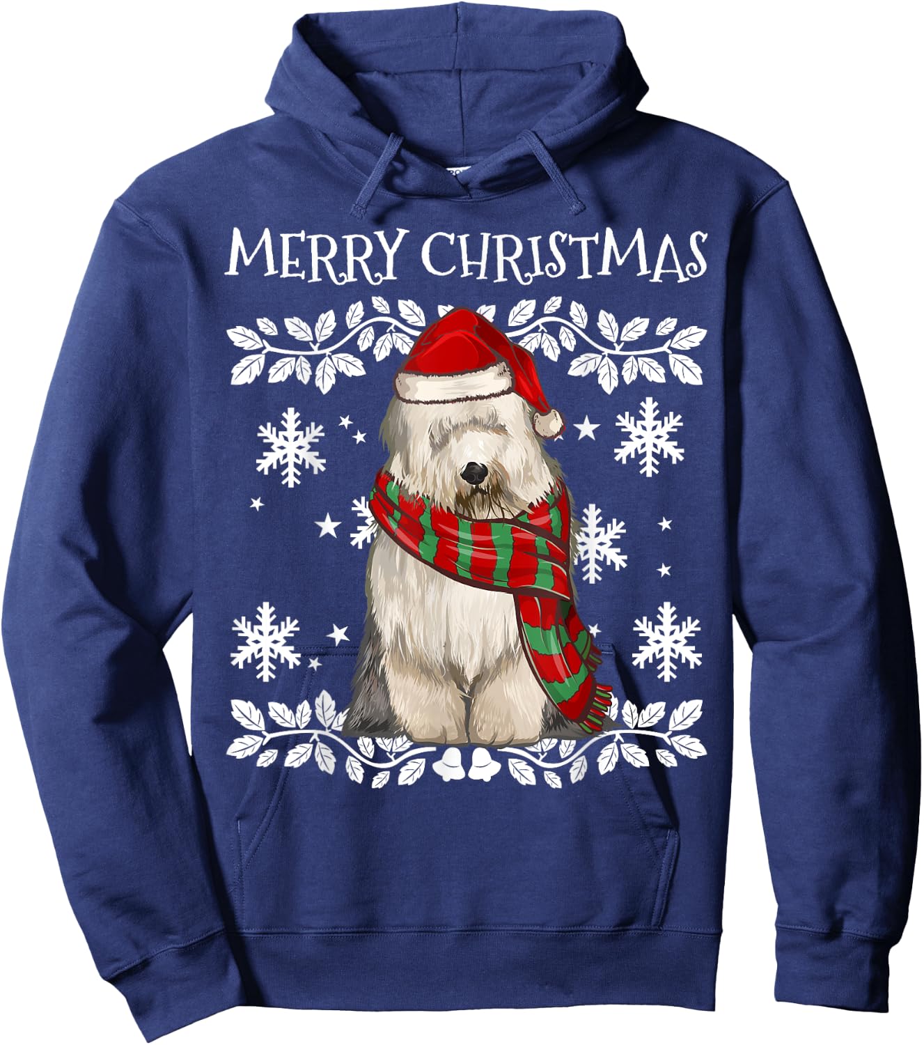 Merry Christmas Ornament Old English Sheepdog Xmas Santa Hoodie - Hoodie | Navy