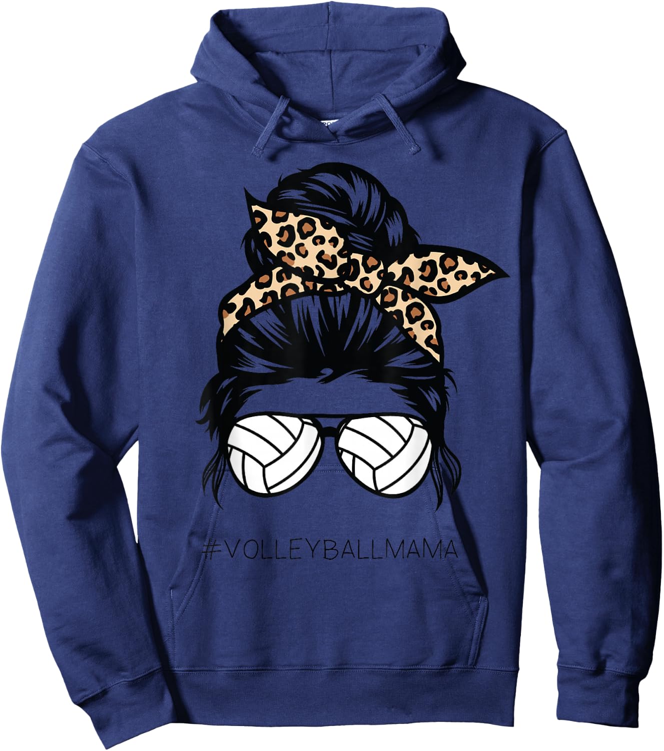 Volleyball Mom Leopard Ball messy hair bun Mother's Day Hoodie - Hoodie | Navy