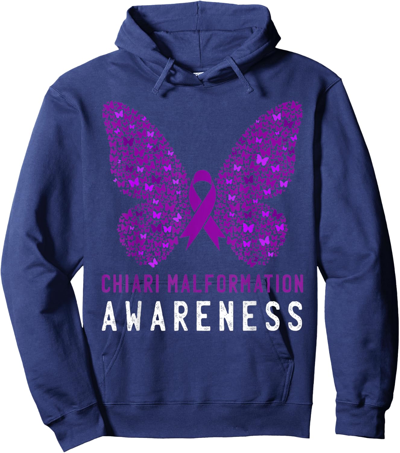 Butterfly Chiari Malformation Awareness Month Purple Ribbon Hoodie - Hoodie | Navy