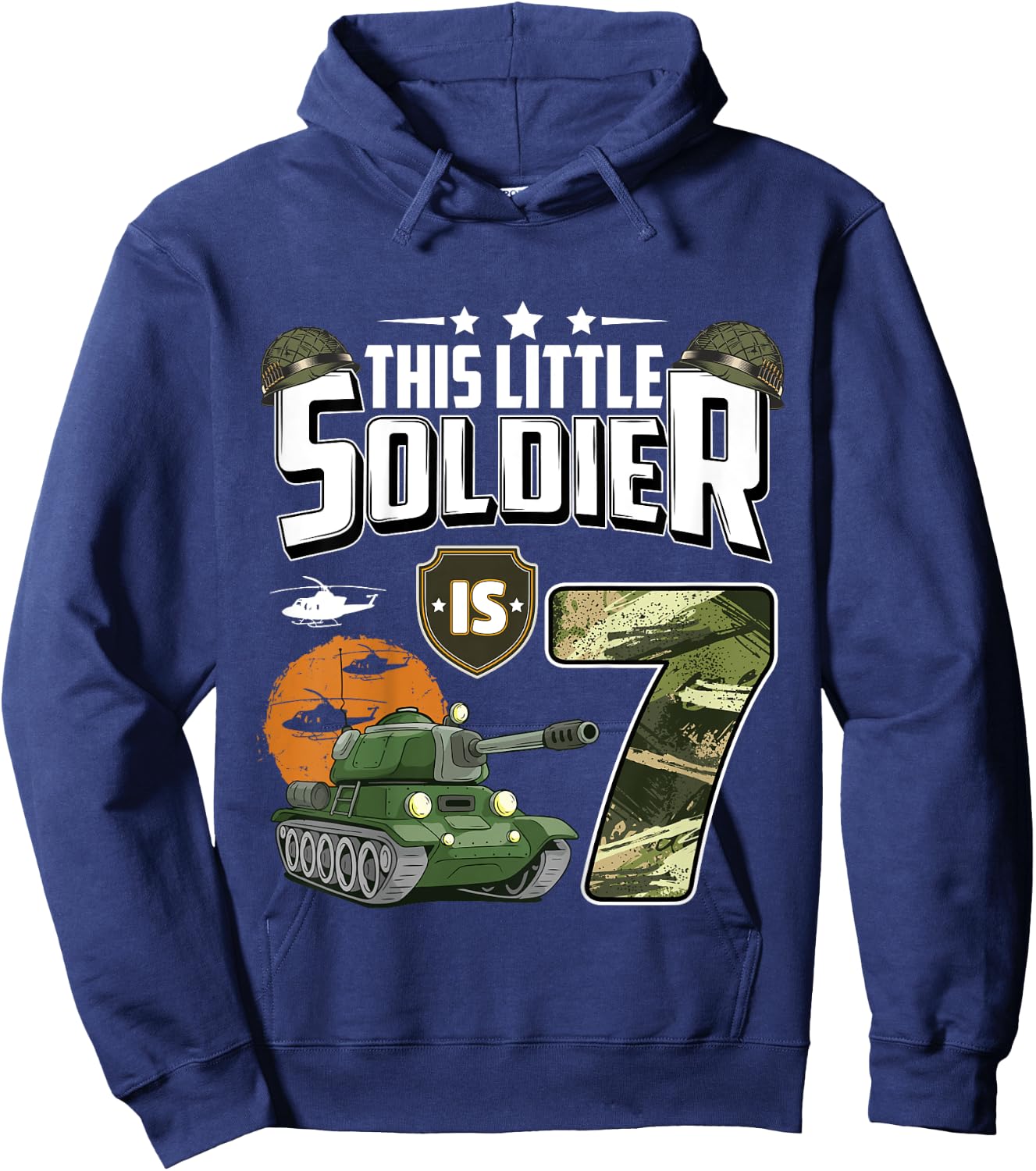 Kids 7 Year Old Soldier 7th Birthday Military Themed Camo boys Hoodie - Hoodie | Navy