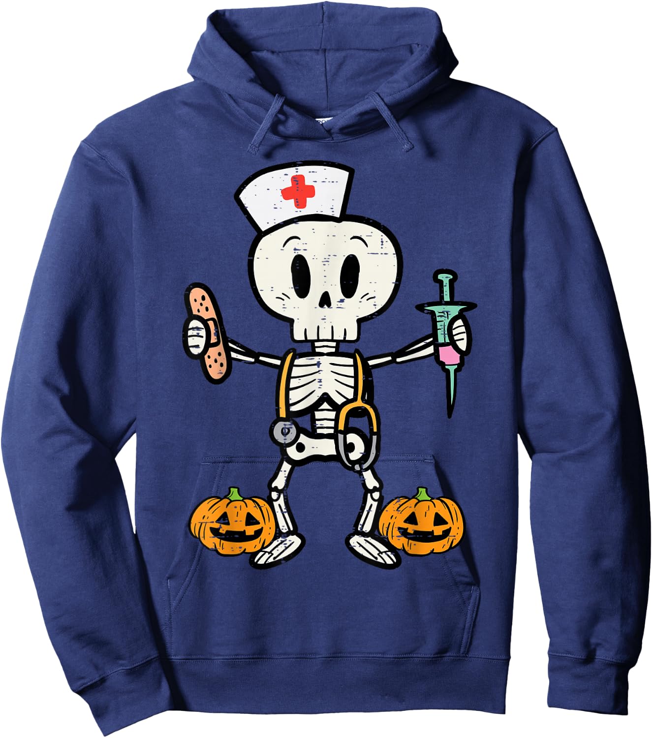 Halloween Nicu Nurse Skeleton Scrub Top Costume Women Men Hoodie - Hoodie | Navy