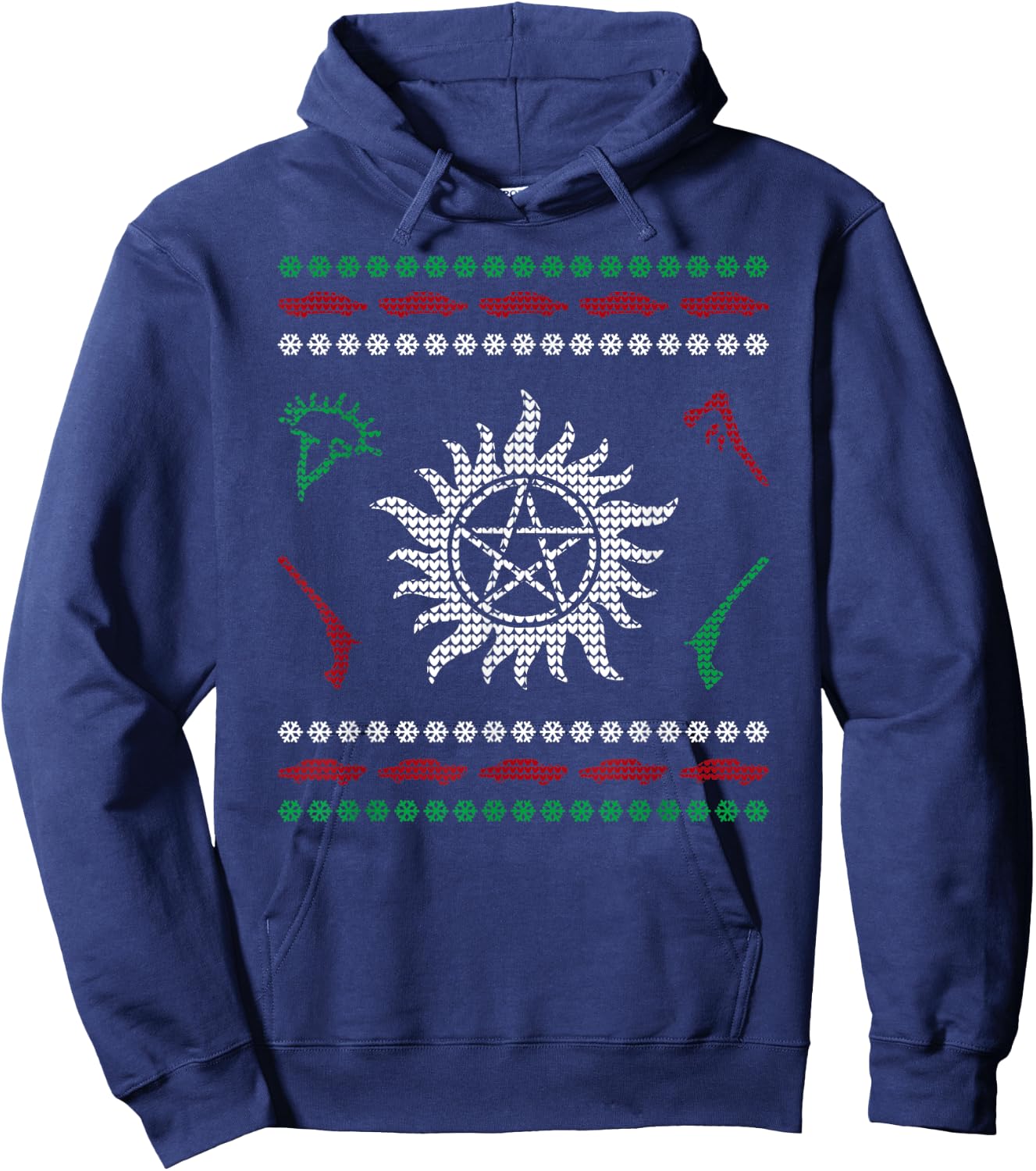 Pentagram Ugly Christmas I Sam Dean Ugly Sweater Hoodie - Hoodie | Navy