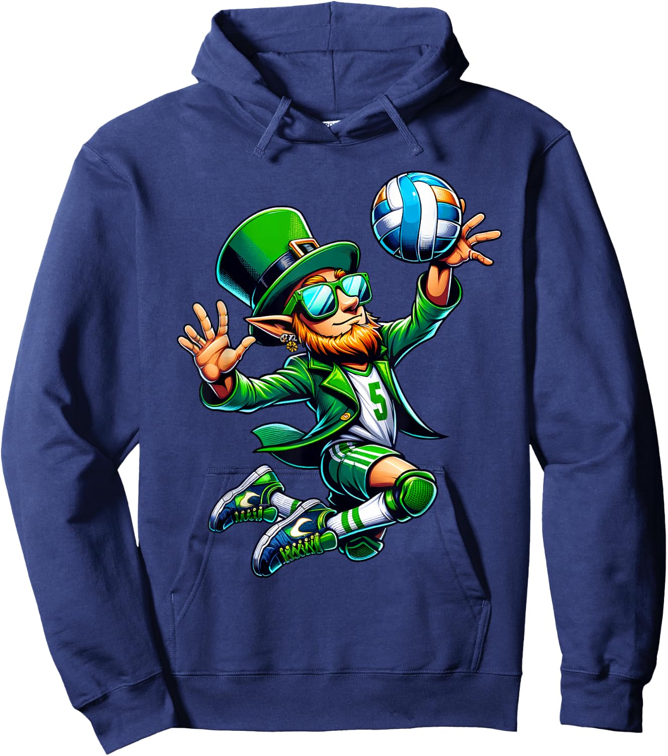 Leprechaun Playing Volleyball St Patricks Day Sport Men Boys Hoodie - Hoodie | Navy
