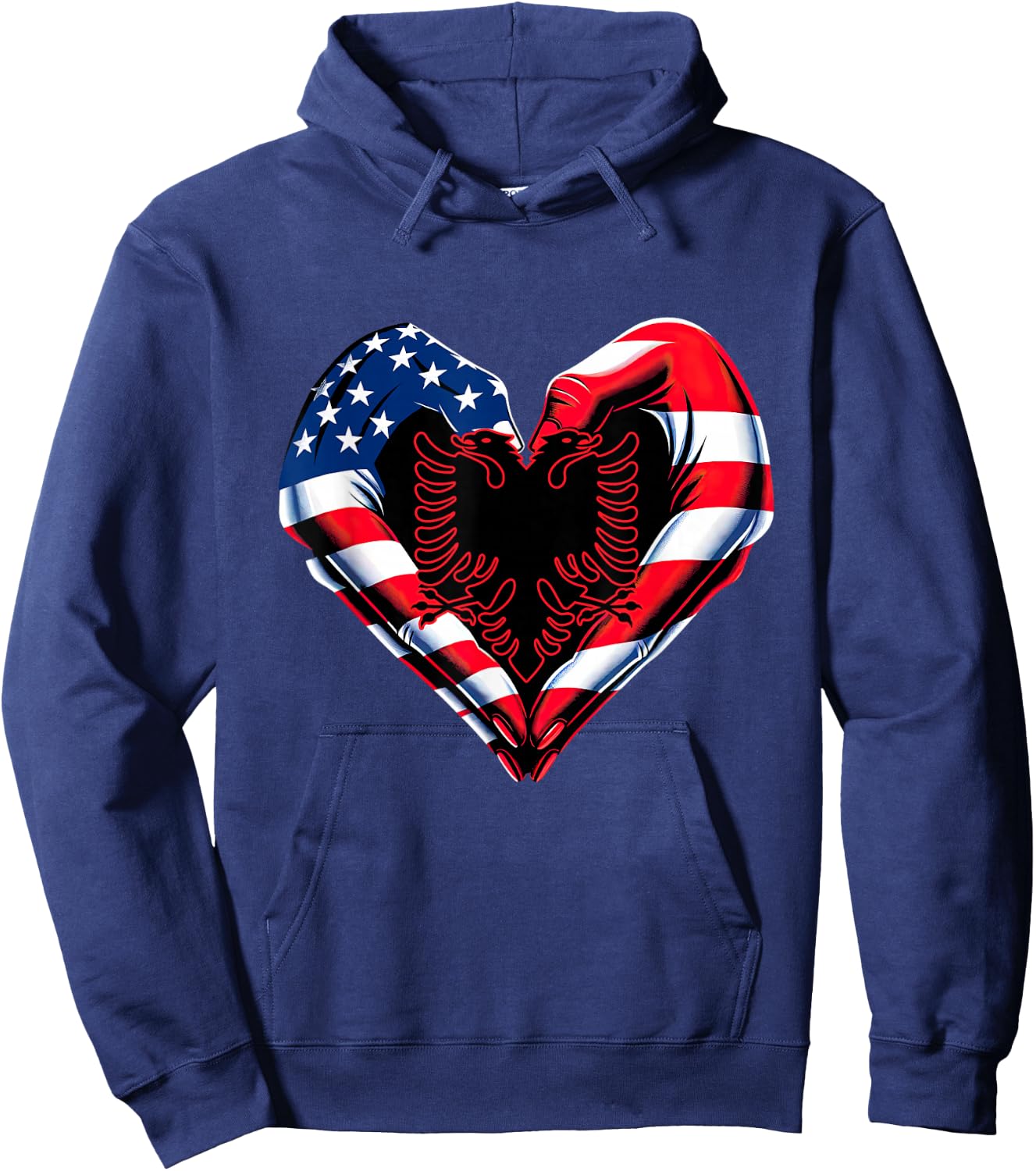 Skanderbeg Albanian Heartbeat ECG Eagle Kosovo Albanian Hoodie - Hoodie | Navy