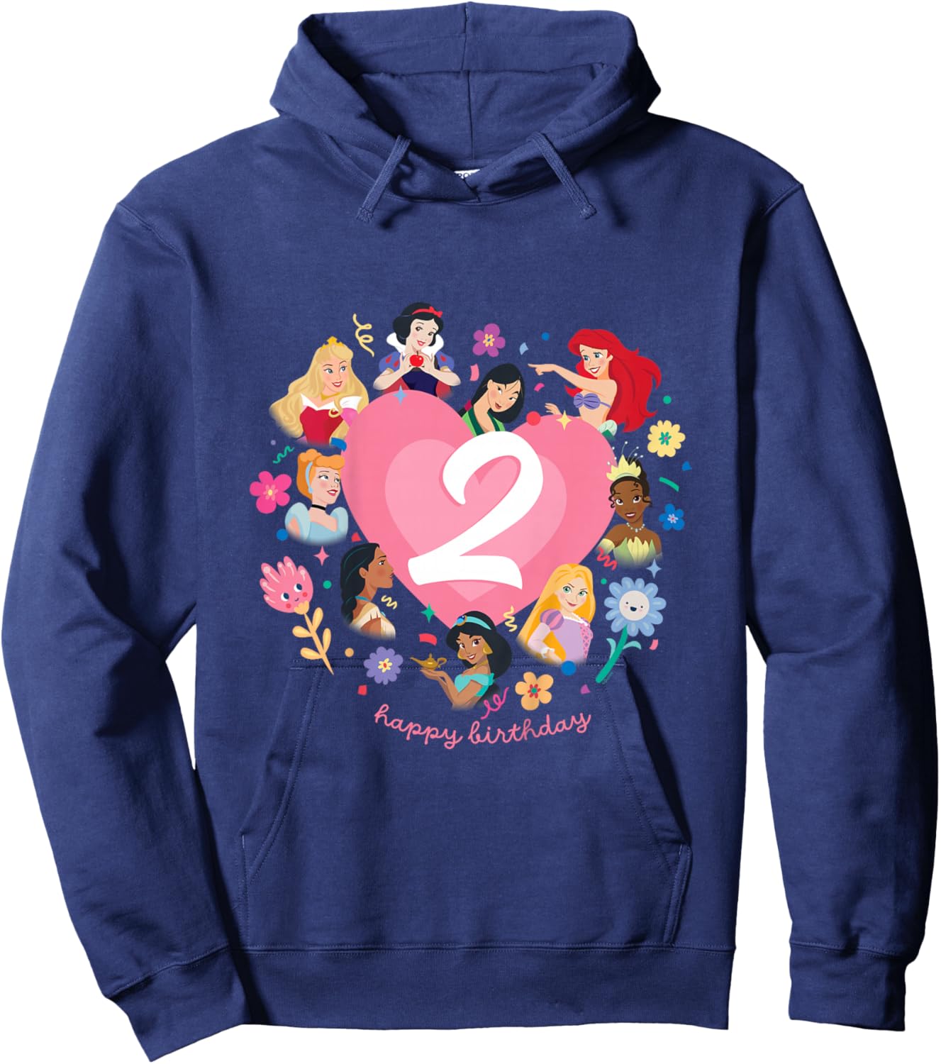 Disney Princess Heart 2 Years Old Happy Second Birthday Hoodie - Hoodie | Navy