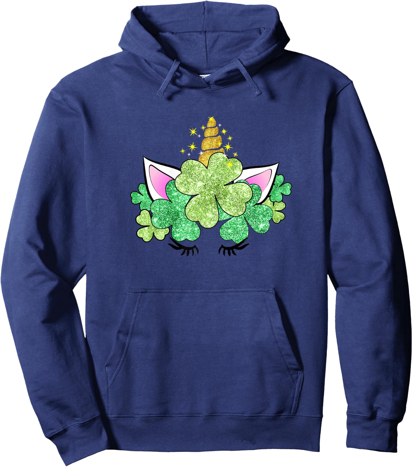 Green Shamrocks Irish Cute Unicorn Girls St Patrick's Day Hoodie - Hoodie | Navy
