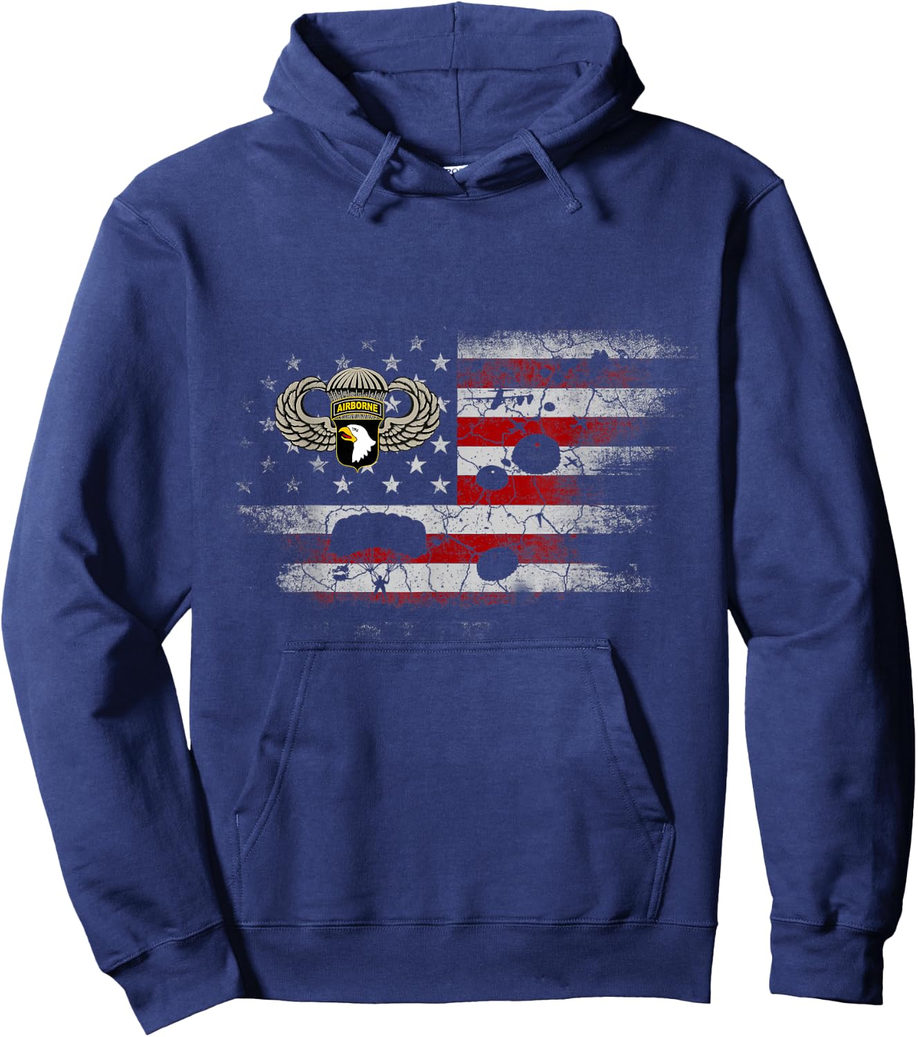 U.S Paratrooper 101st Airborne Division Veteran Flag Vintage Hoodie - Hoodie | Navy