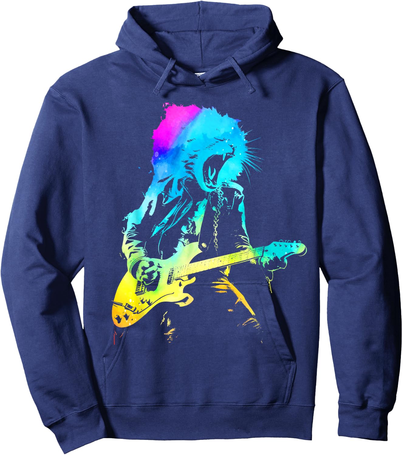 Colorful Rock Cat Playing Guitar Funny Guitar Cat Women Hoodie - Hoodie | Navy