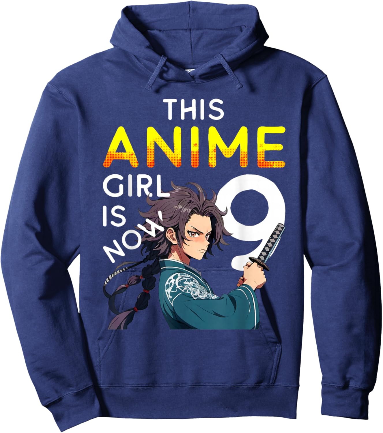 This Anime Girl Is Now 9 Years Old 9th Birthday Kawaii Kids Hoodie - Hoodie | Navy