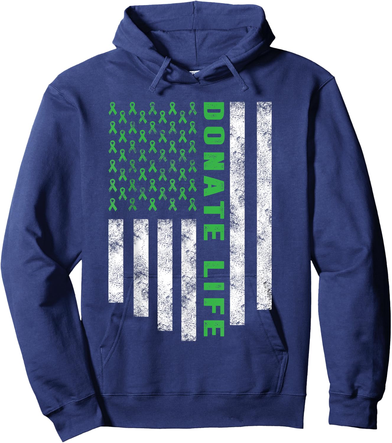 Organ Transplant Awareness USA Flag Donate Life Green Ribbon Hoodie - Hoodie | Navy