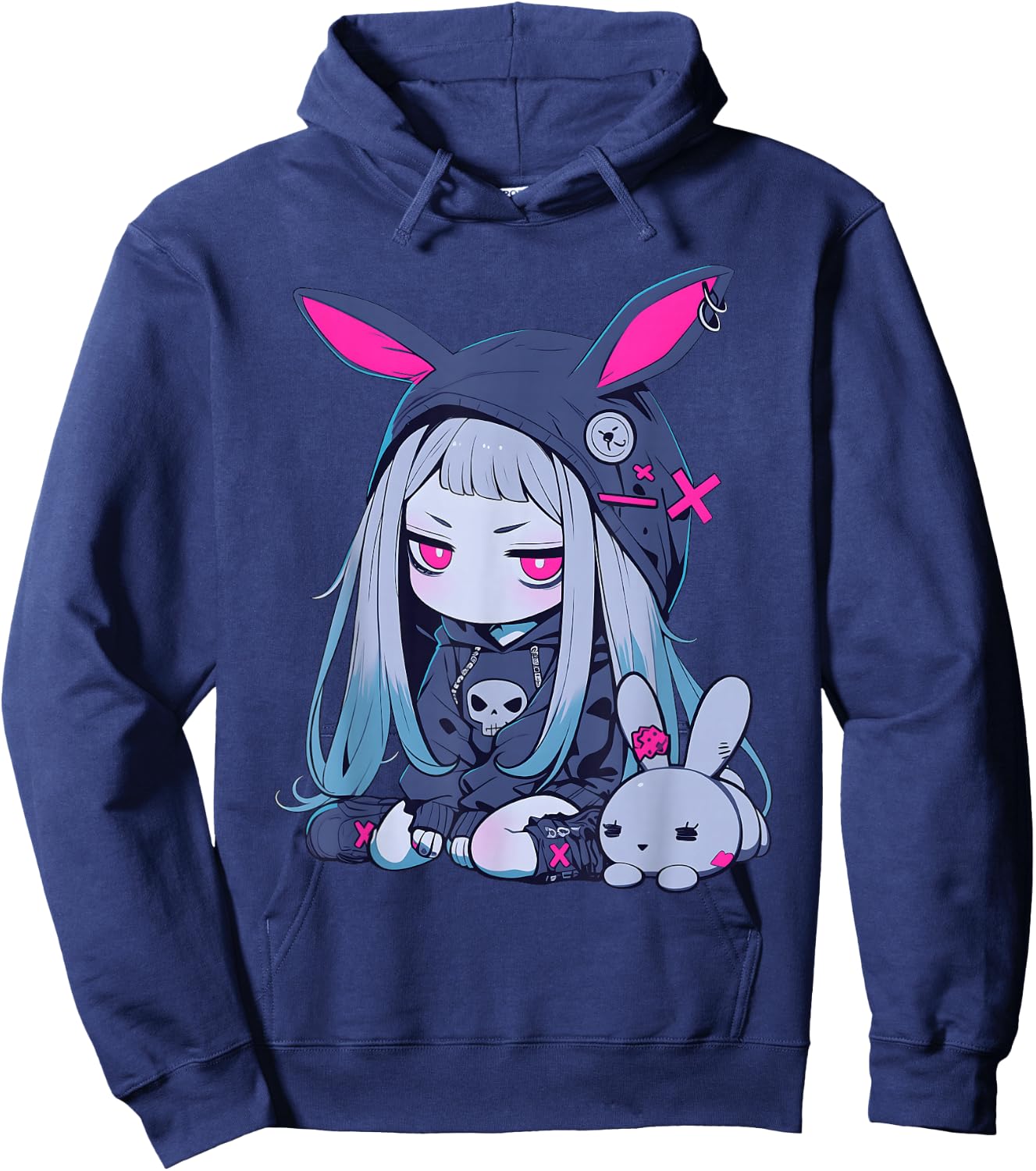 Cute E-Girl Anime Girl Goth Bunny Grunge Gothic Outfit Hoodie - Hoodie | Navy