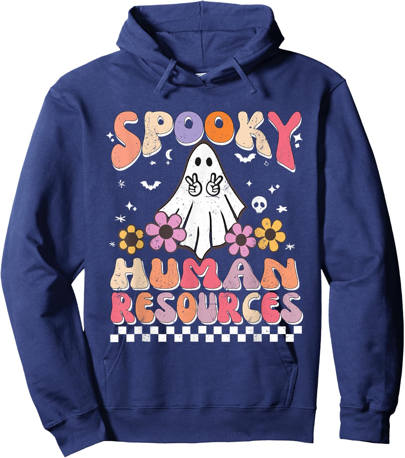Spooky HR Manager Retro Groovy Halloween Matching HR Manager Hoodie - Hoodie | Navy