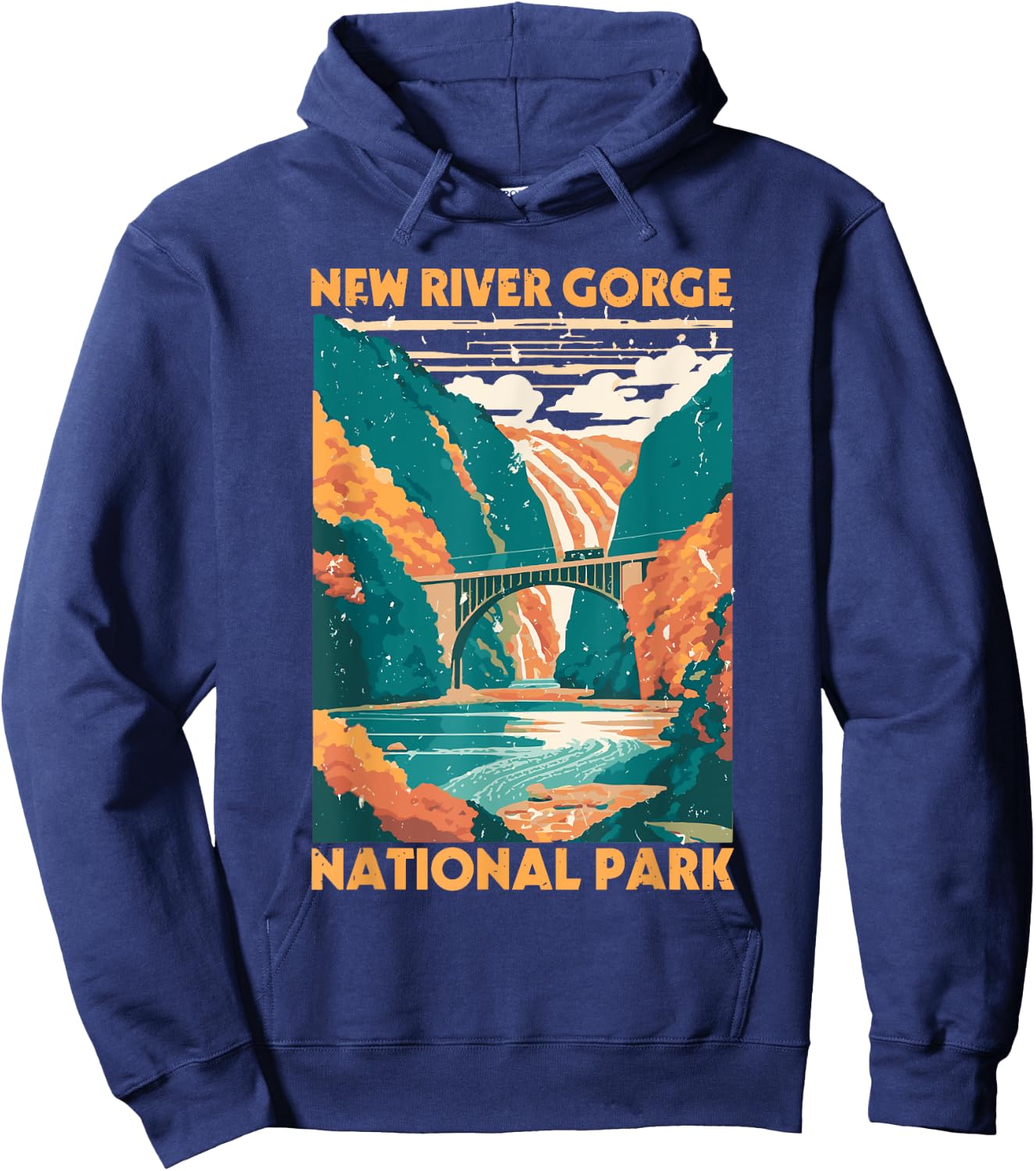 Vintage New River Gorge National Park West Virginia Travel Hoodie - Hoodie | Navy