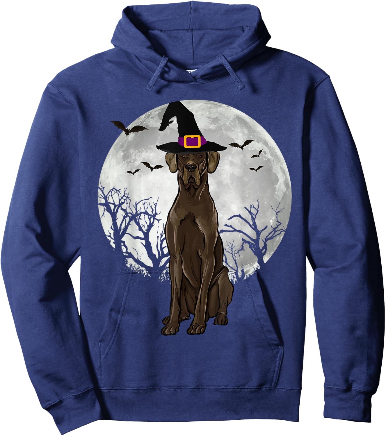 Scary Black Great Dane Dog Witch Hat Halloween Women Hoodie - Hoodie | Navy