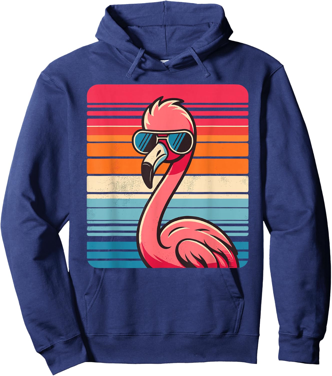 Cool Retro Flamingo in Sunglasses 70s 80s 90s Funny Flamingo Hoodie - Hoodie | Navy